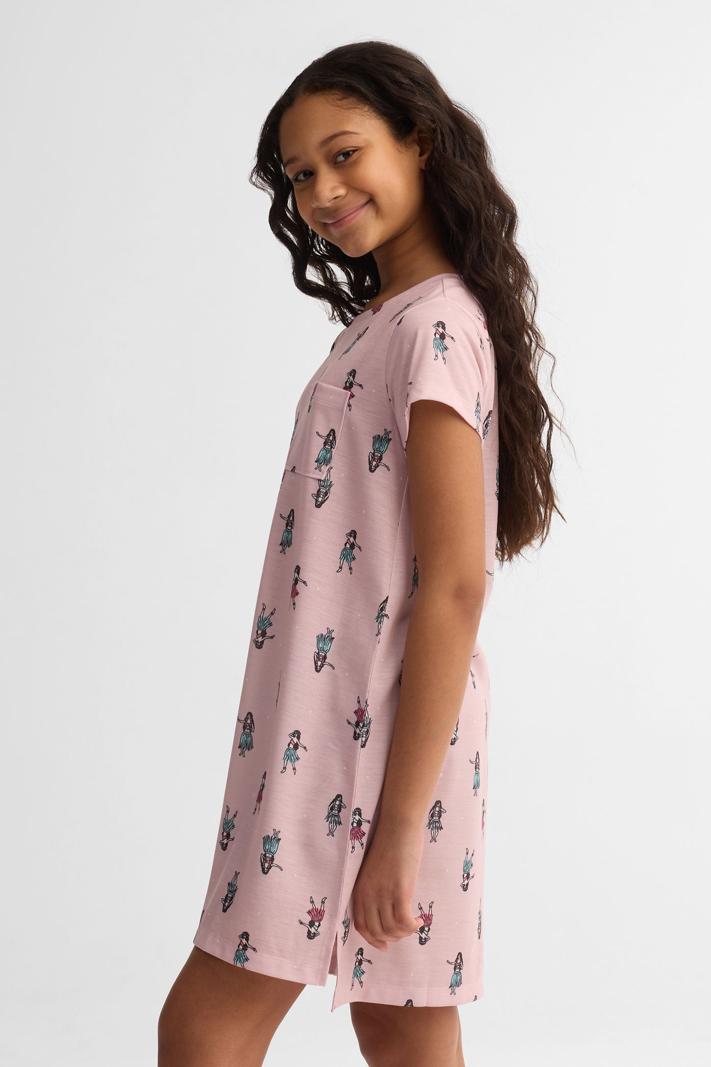 Robe de nuit manches courtes imprimé - Ado fille && LILAS MULTI