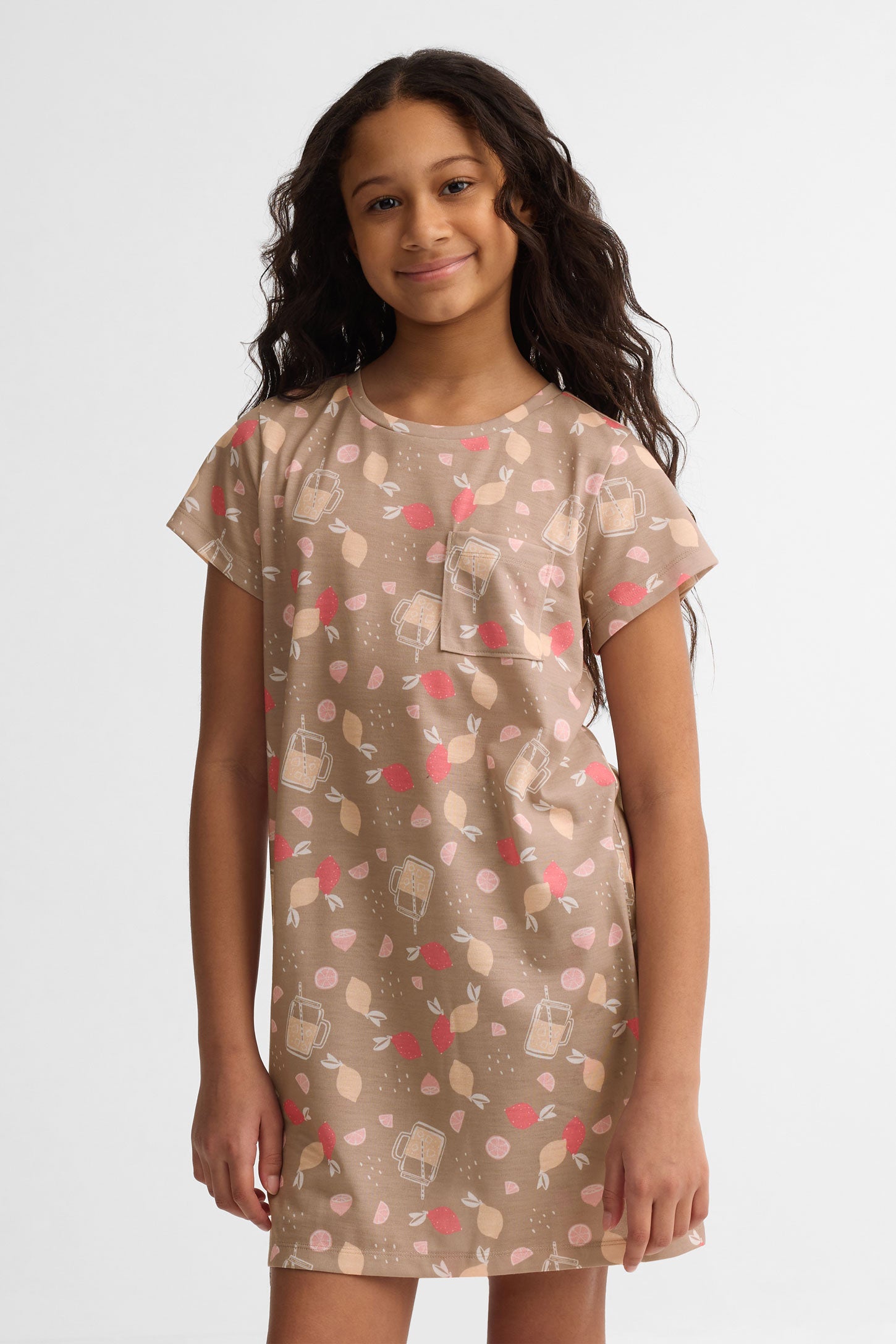 Robe de nuit manches courtes imprimé - Ado fille && GRIS MULTI