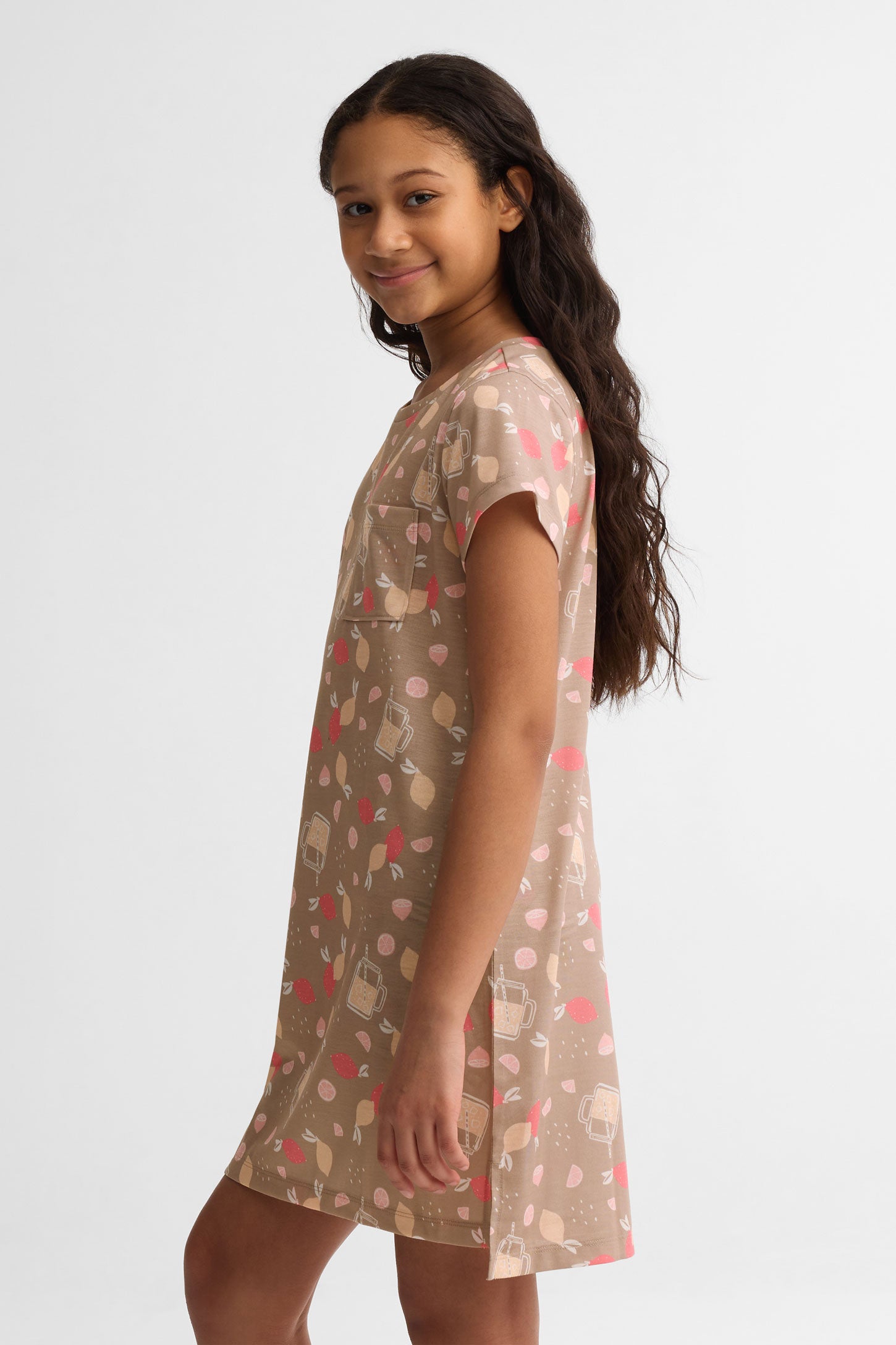 Robe de nuit manches courtes imprimé - Ado fille && GRIS MULTI