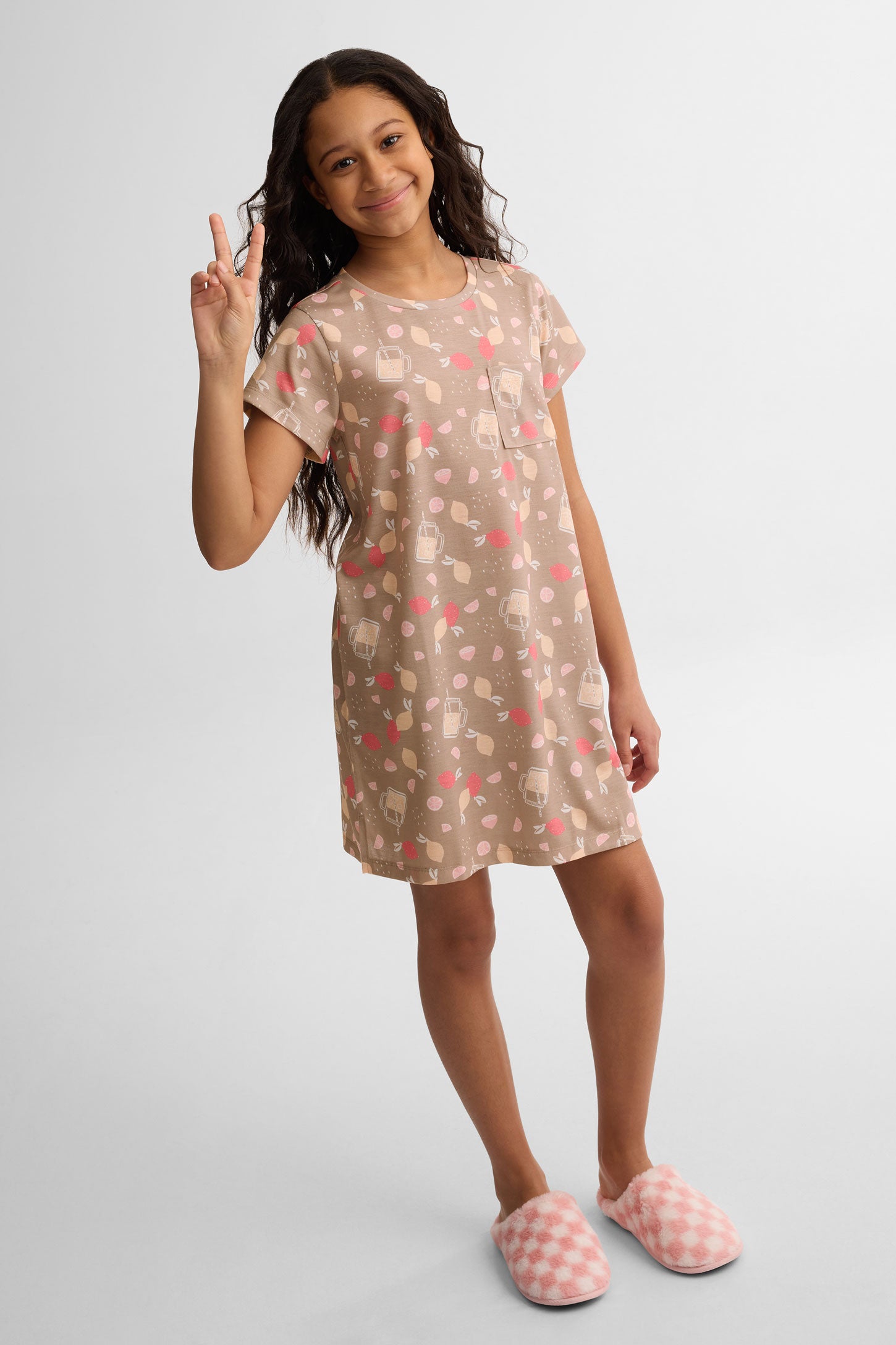 Robe de nuit manches courtes imprimé - Ado fille && GRIS MULTI