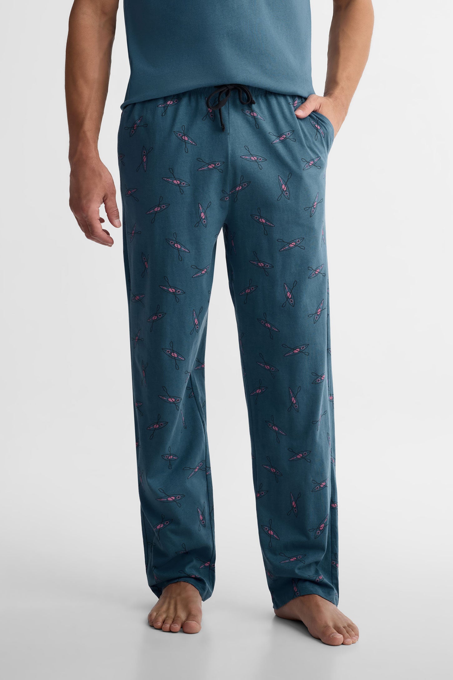 Pantalon pyjama imprimé coton, 2/40$ - Homme && BLEU MULTI
