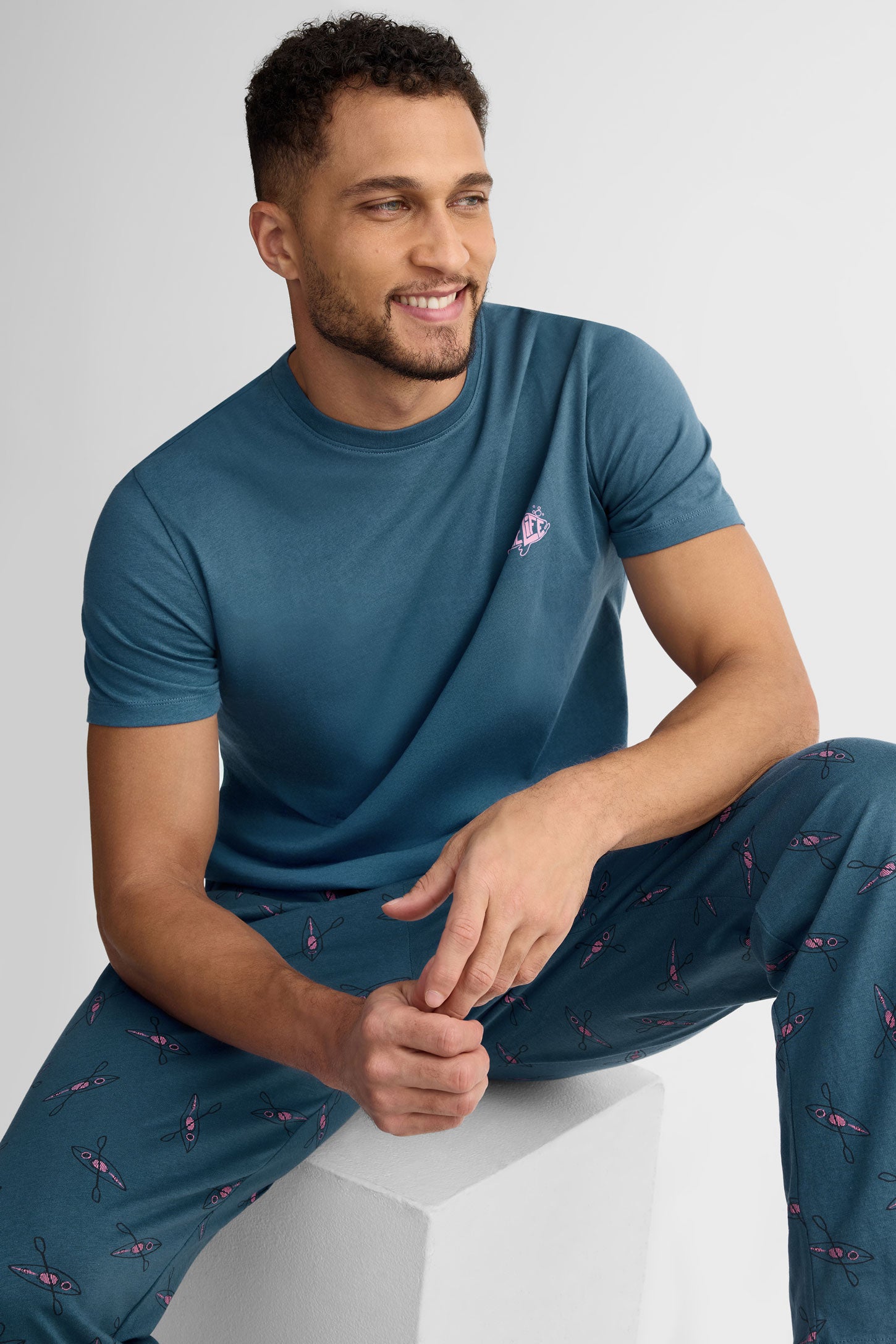 Pantalon pyjama imprimé coton, 2/40$ - Homme && BLEU MULTI
