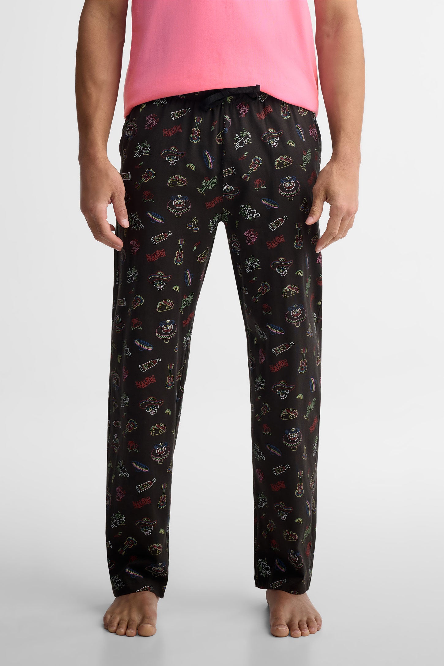 Pantalon pyjama imprimé coton, 2/40$ - Homme && NOIR/MULTI