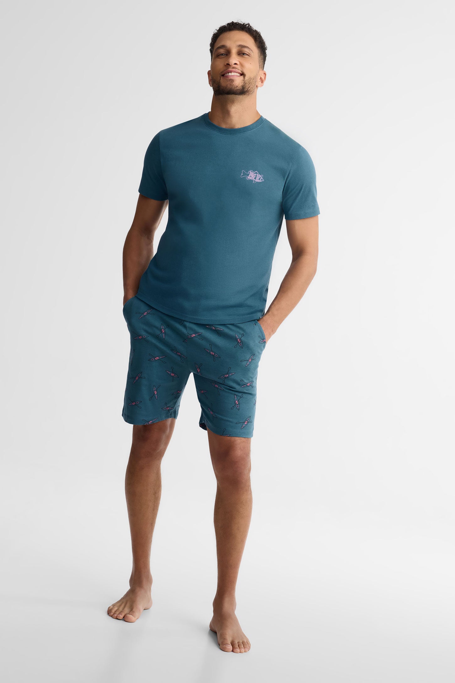 Short pyjama imprimé coton, 2/40$ - Homme && BLEU MULTI