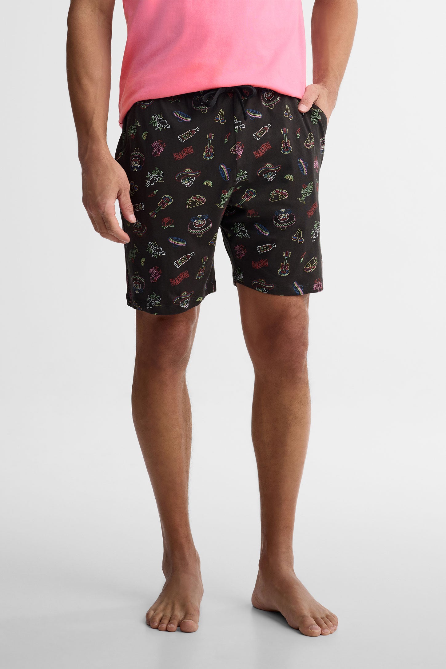 Short pyjama imprimé coton, 2/40$ - Homme && NOIR/MULTI