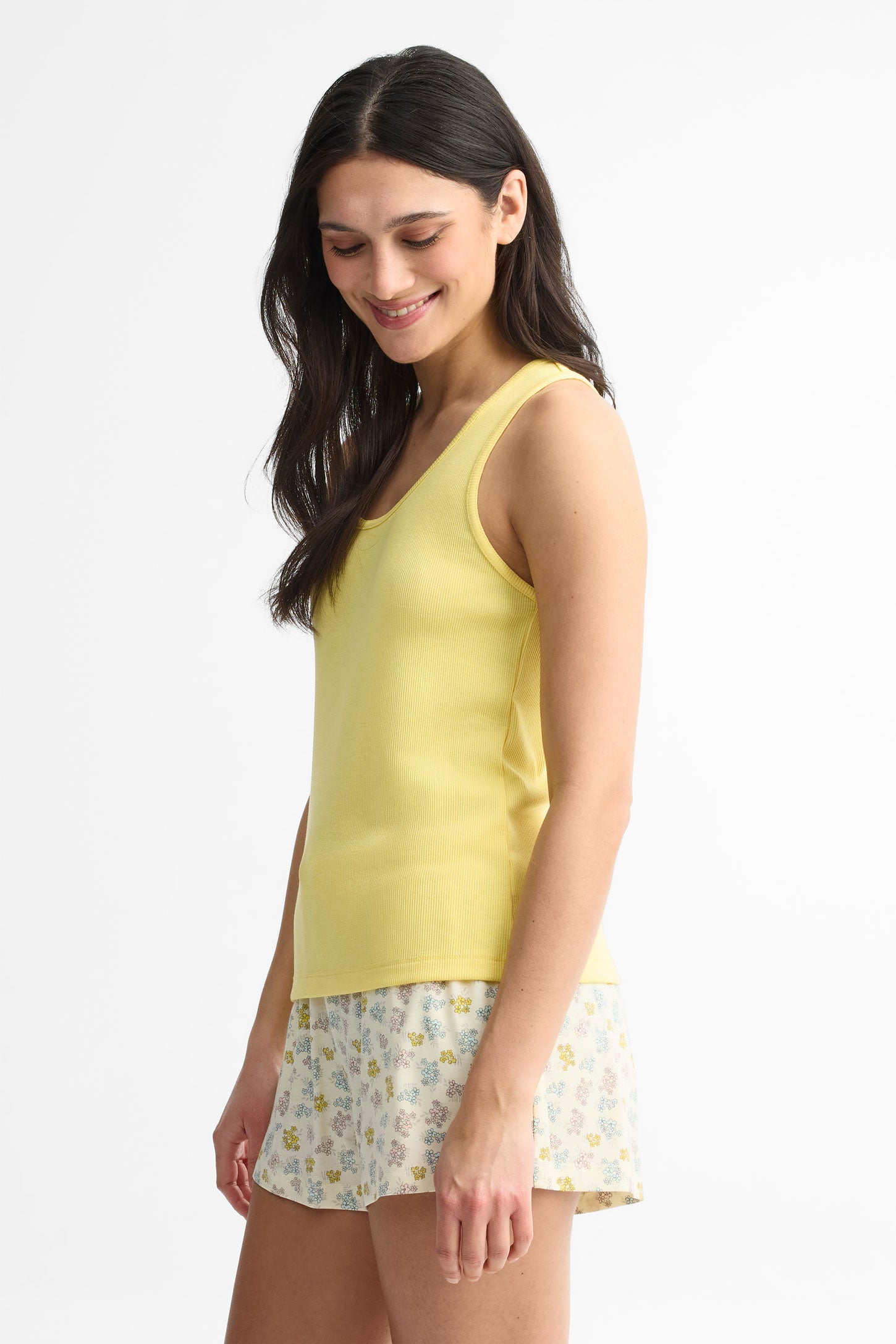 Camisole pyjama côtelée - Femme && JAUNE