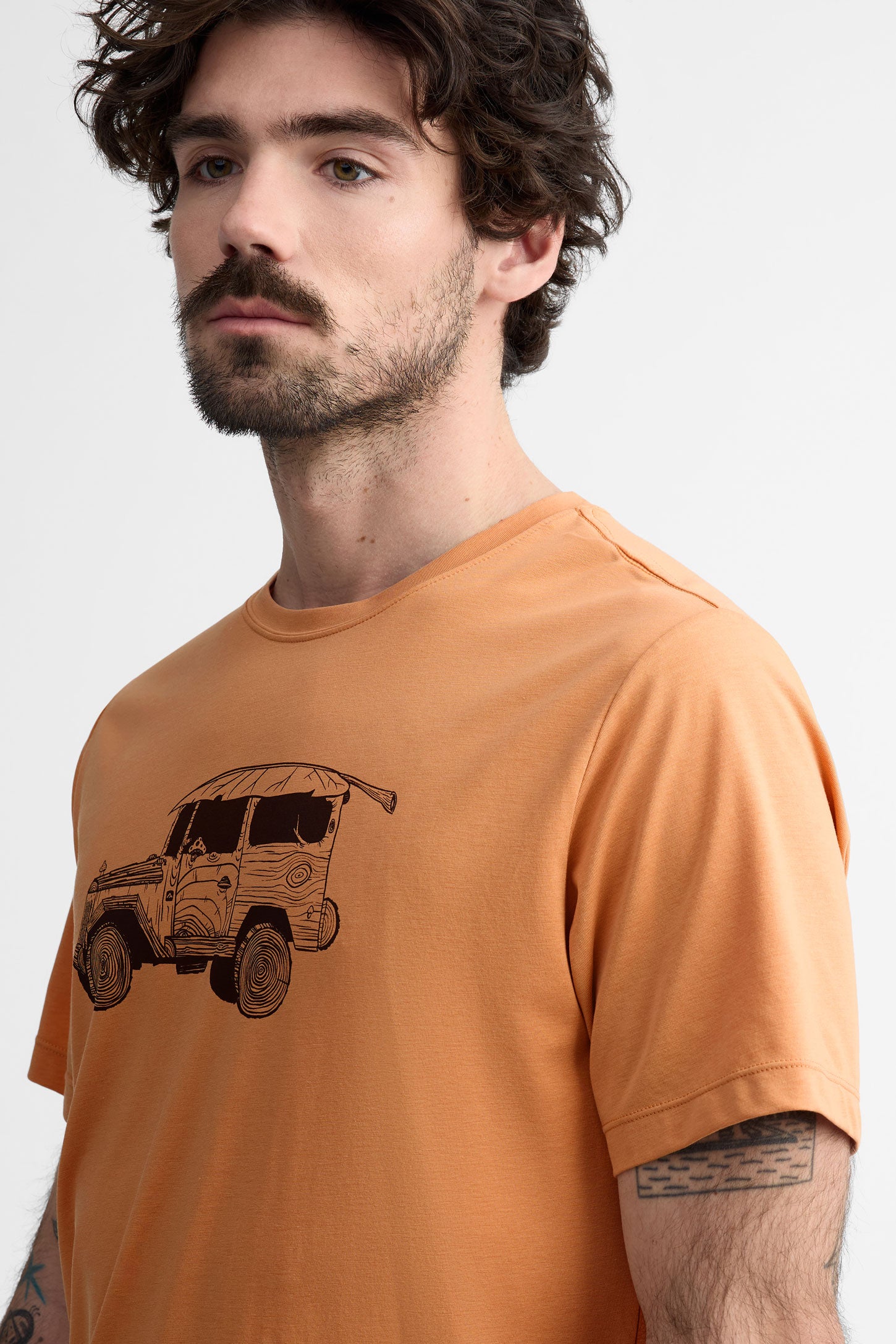T-shirt col rond imprimé bambou - Homme && BRUN