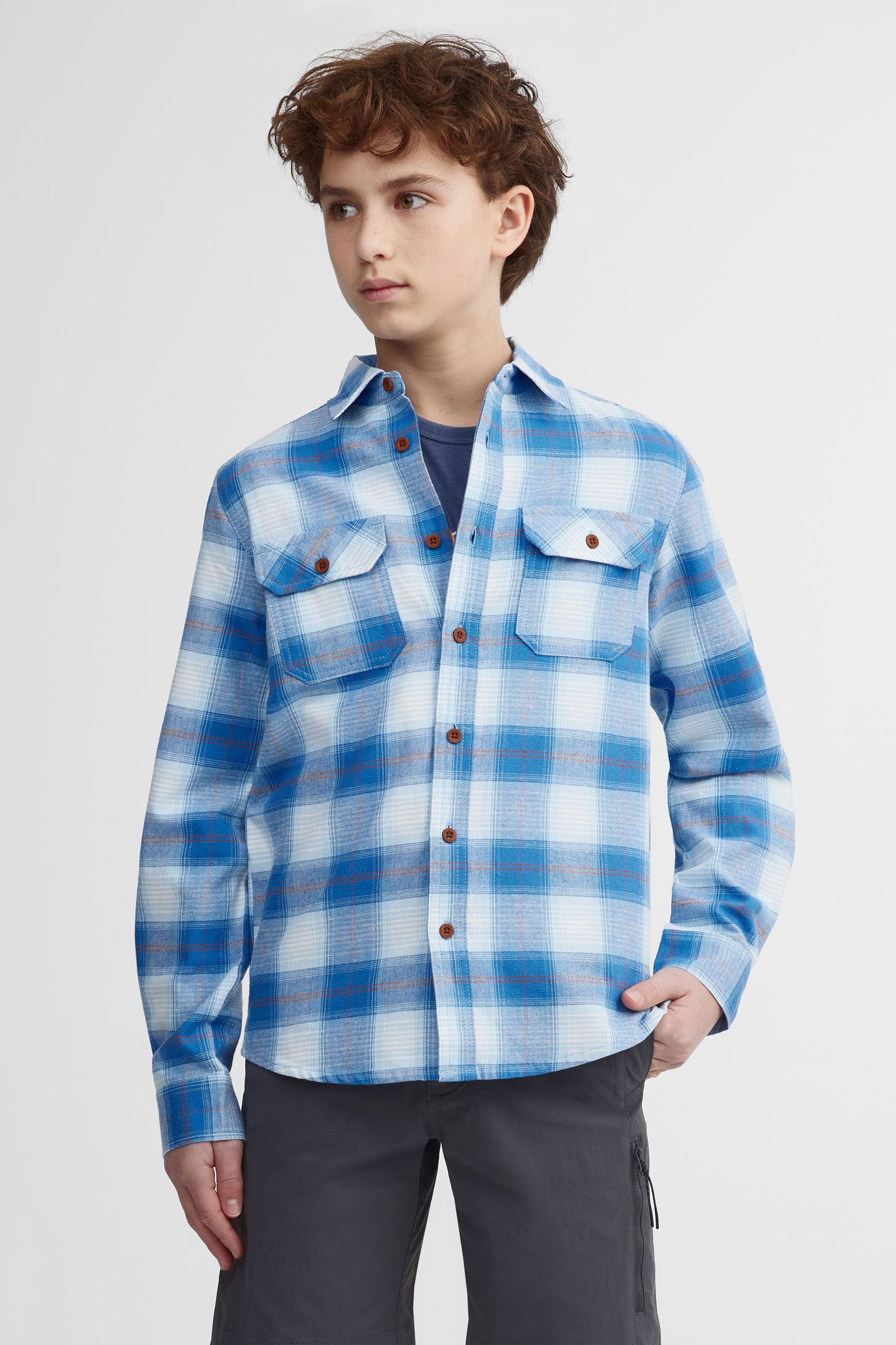 Chemise à carreaux coton - Ado garçon && BLEU MULTI