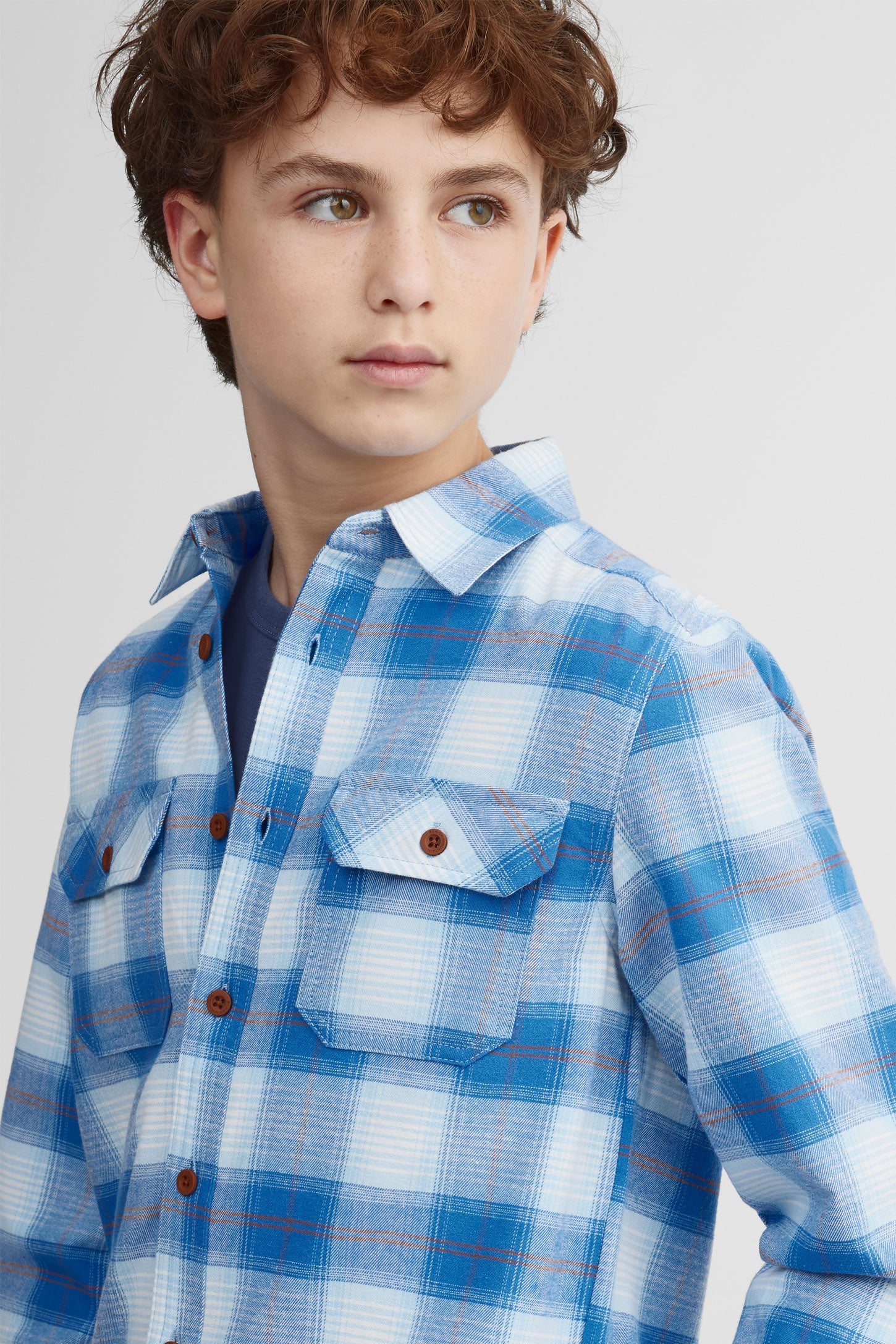 Chemise à carreaux coton - Ado garçon && BLEU MULTI