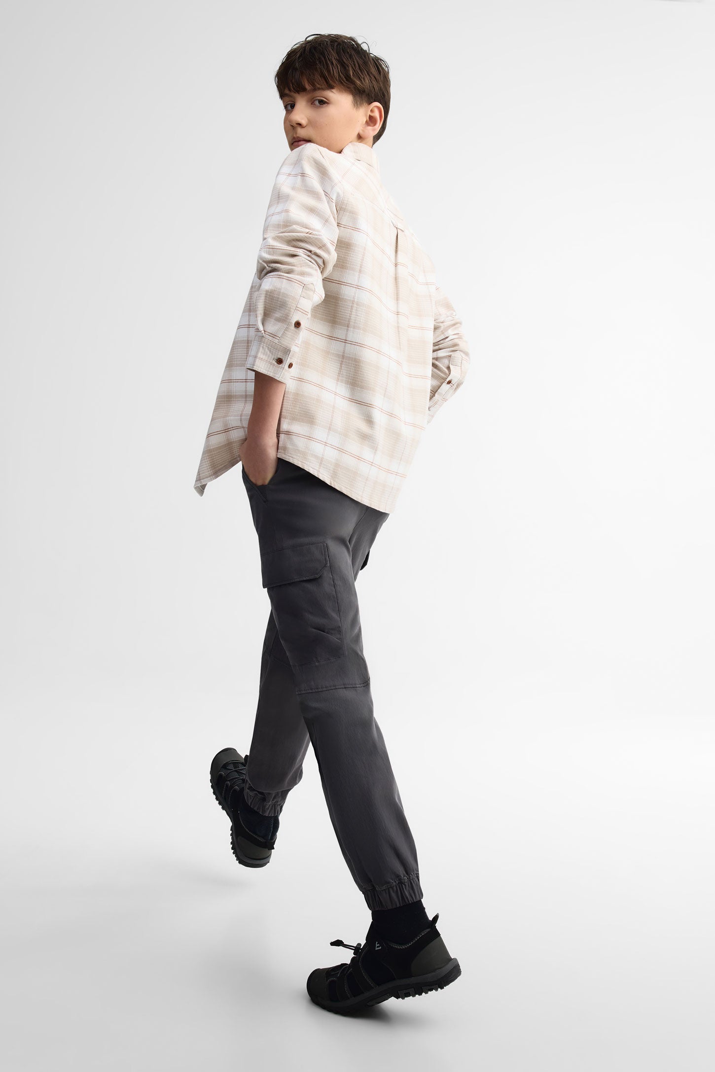 Pantalon jogger cargo en coton - Ado garçon && GRIS FONCE
