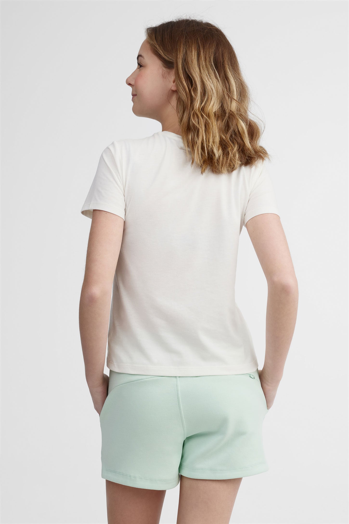 T-shirt col rond coton bio polyester recyclé BM - Ado fille && BLANC