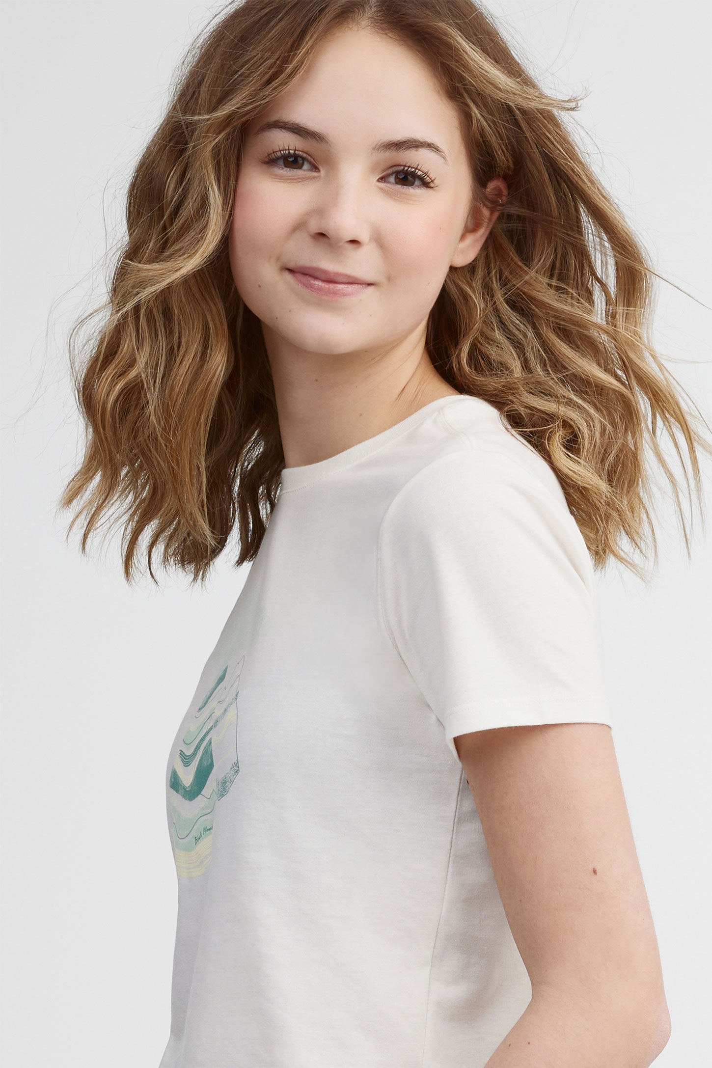 T-shirt col rond coton bio polyester recyclé BM - Ado fille && BLANC