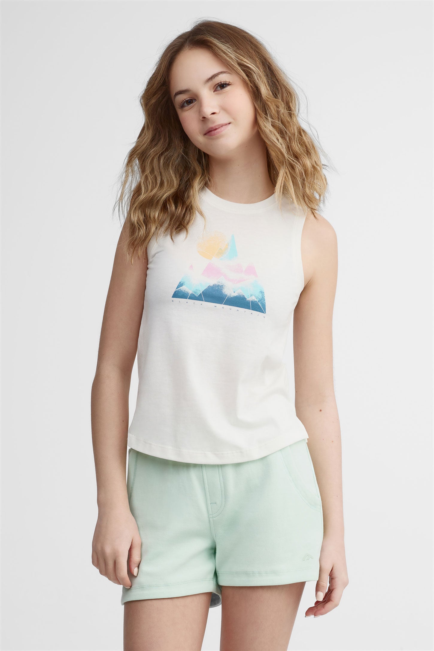Camisole Fille Marks And Spencer - Coton Bleu Motif Géométrique - Taille 3-4 Ans - Décolleté Carré