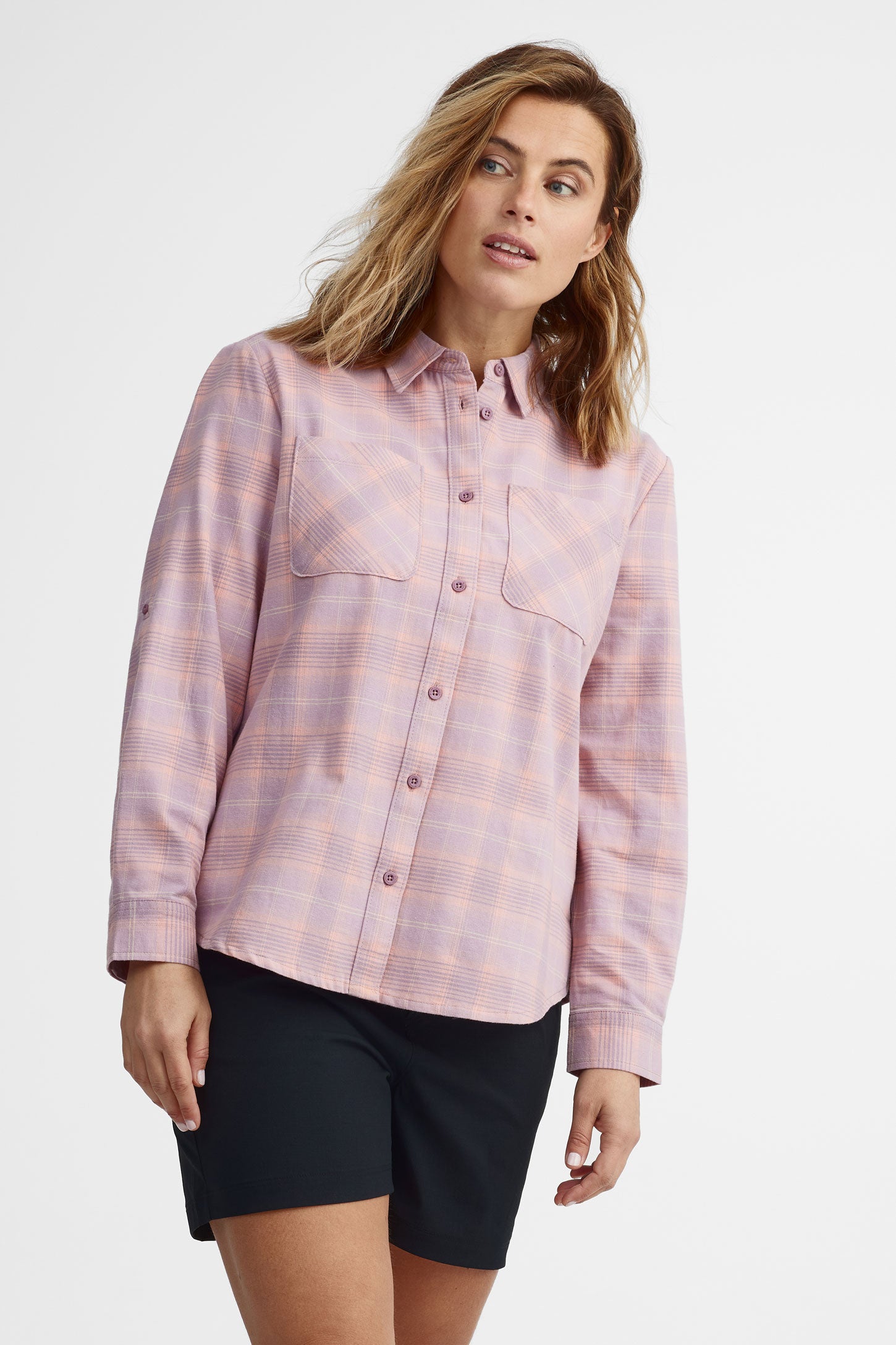 Chemise à carreaux en flanelle - Femme && ROSE MULTI