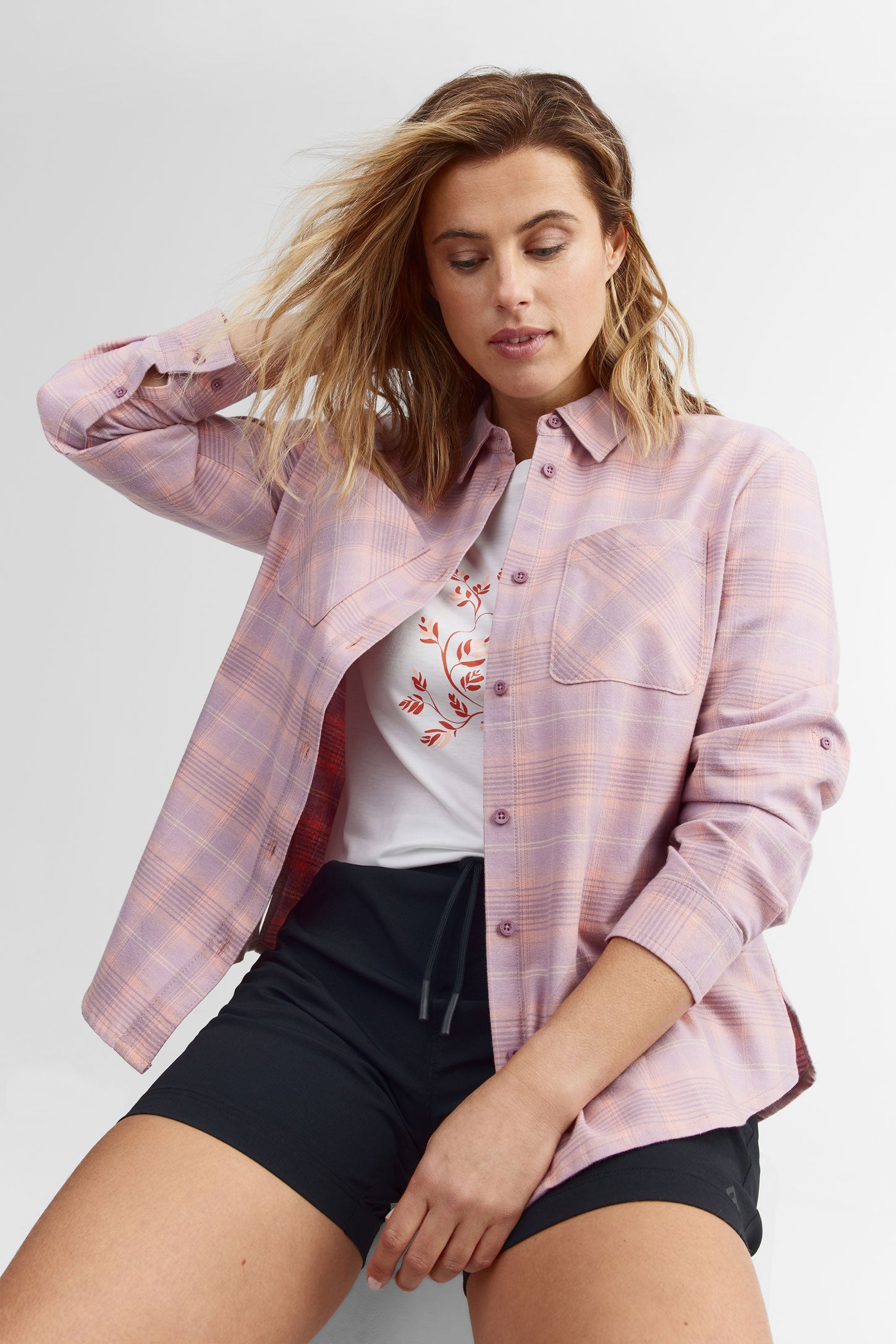 Chemise à carreaux en flanelle - Femme && ROSE MULTI