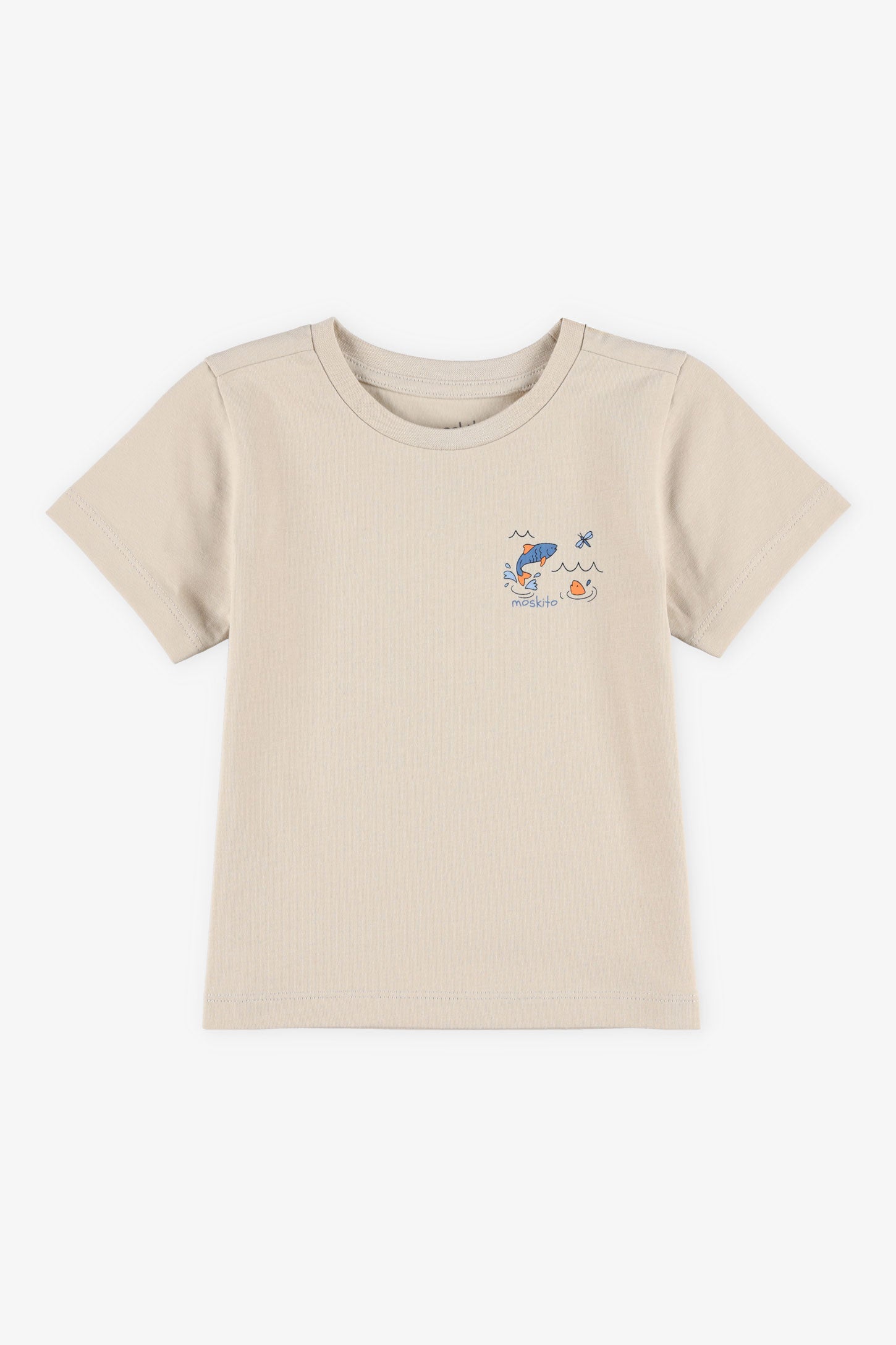 T-shirt col rond en coton - Bébé garçon && BEIGE