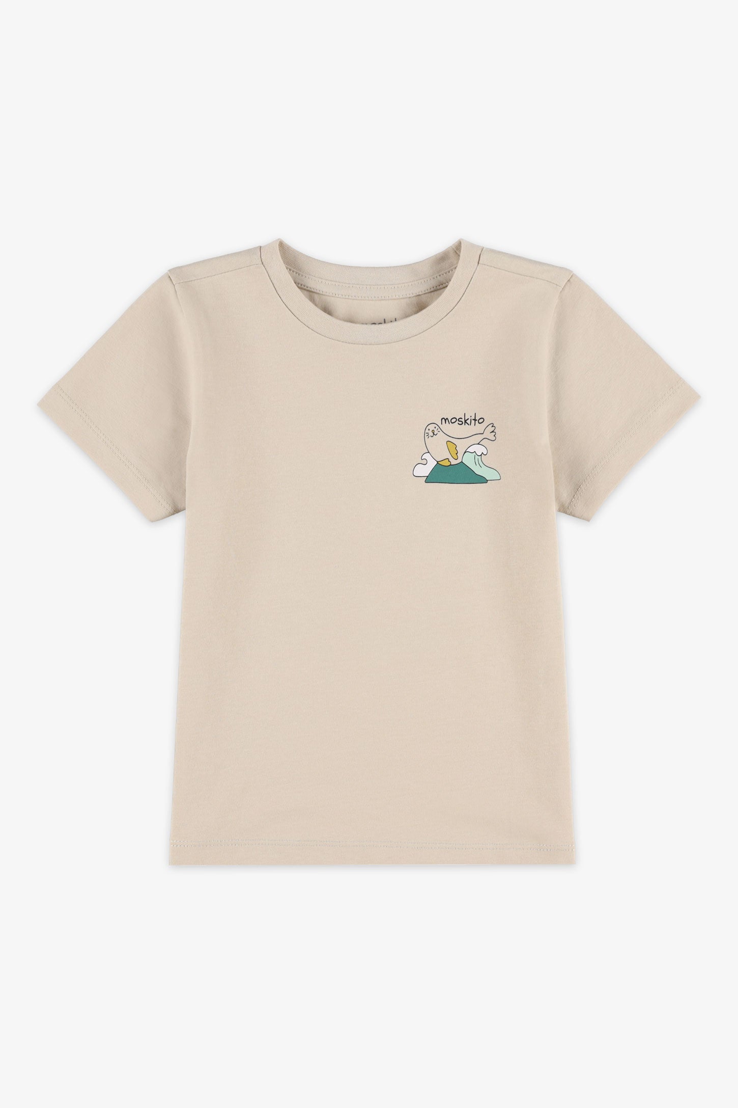 T-shirt col rond en coton - Bébé fille && BEIGE