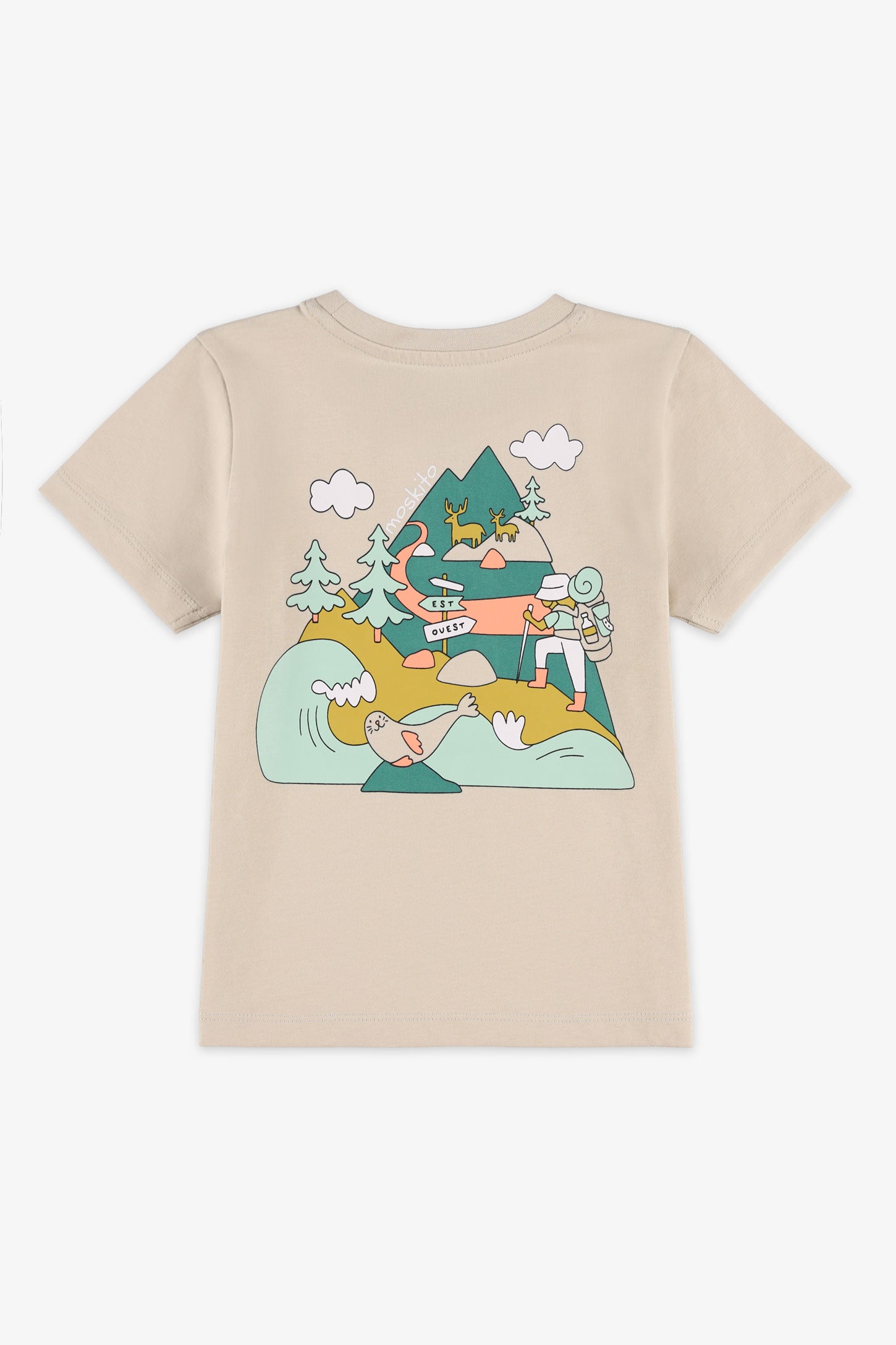 T-shirt col rond en coton - Bébé fille && BEIGE