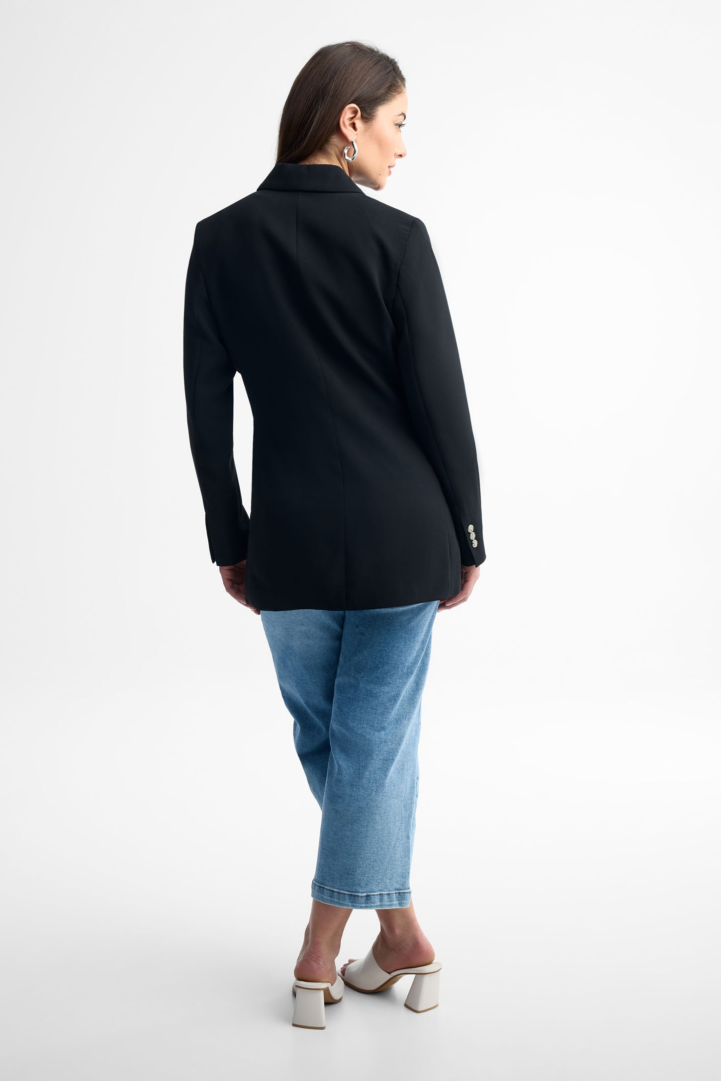 Veston long en crêpe - Femme && NOIR