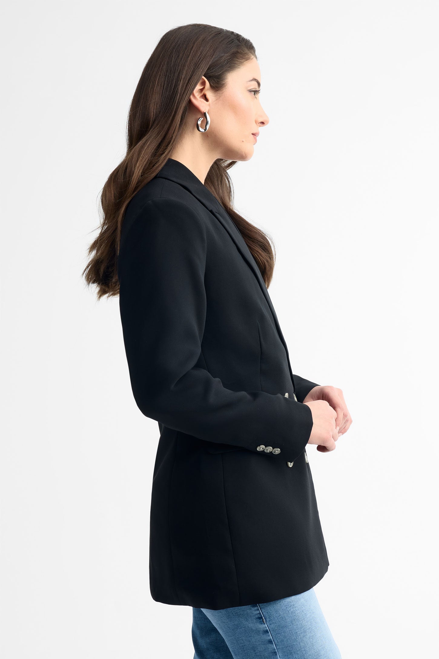Veston long en crêpe - Femme && NOIR