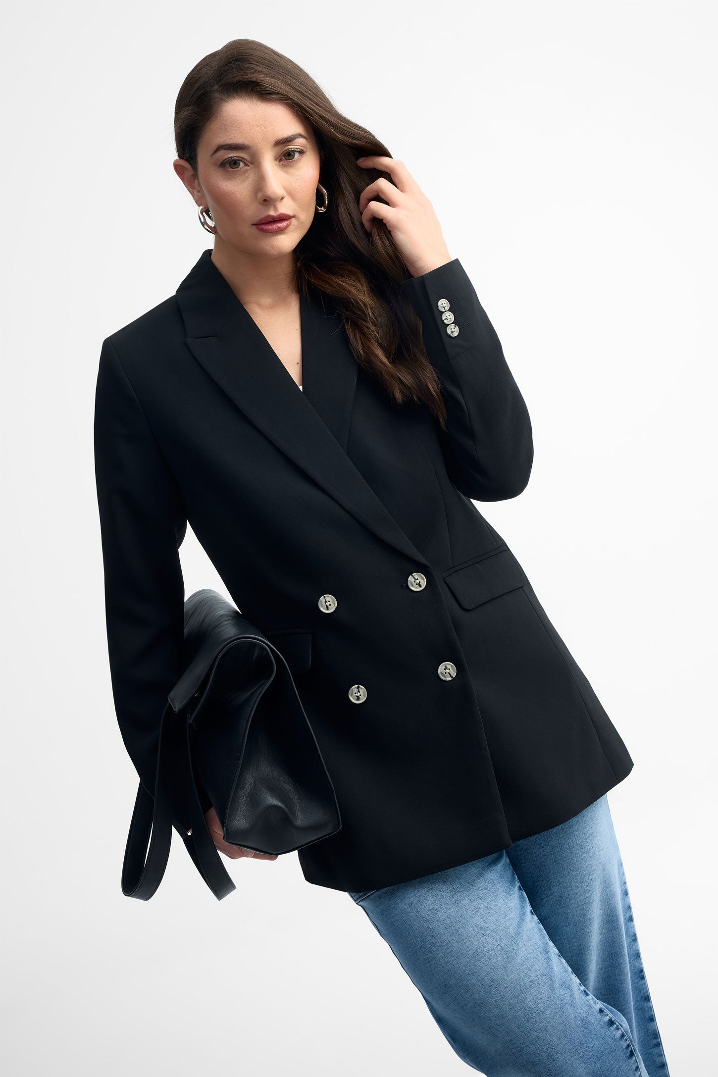 Veston long en crêpe - Femme && NOIR