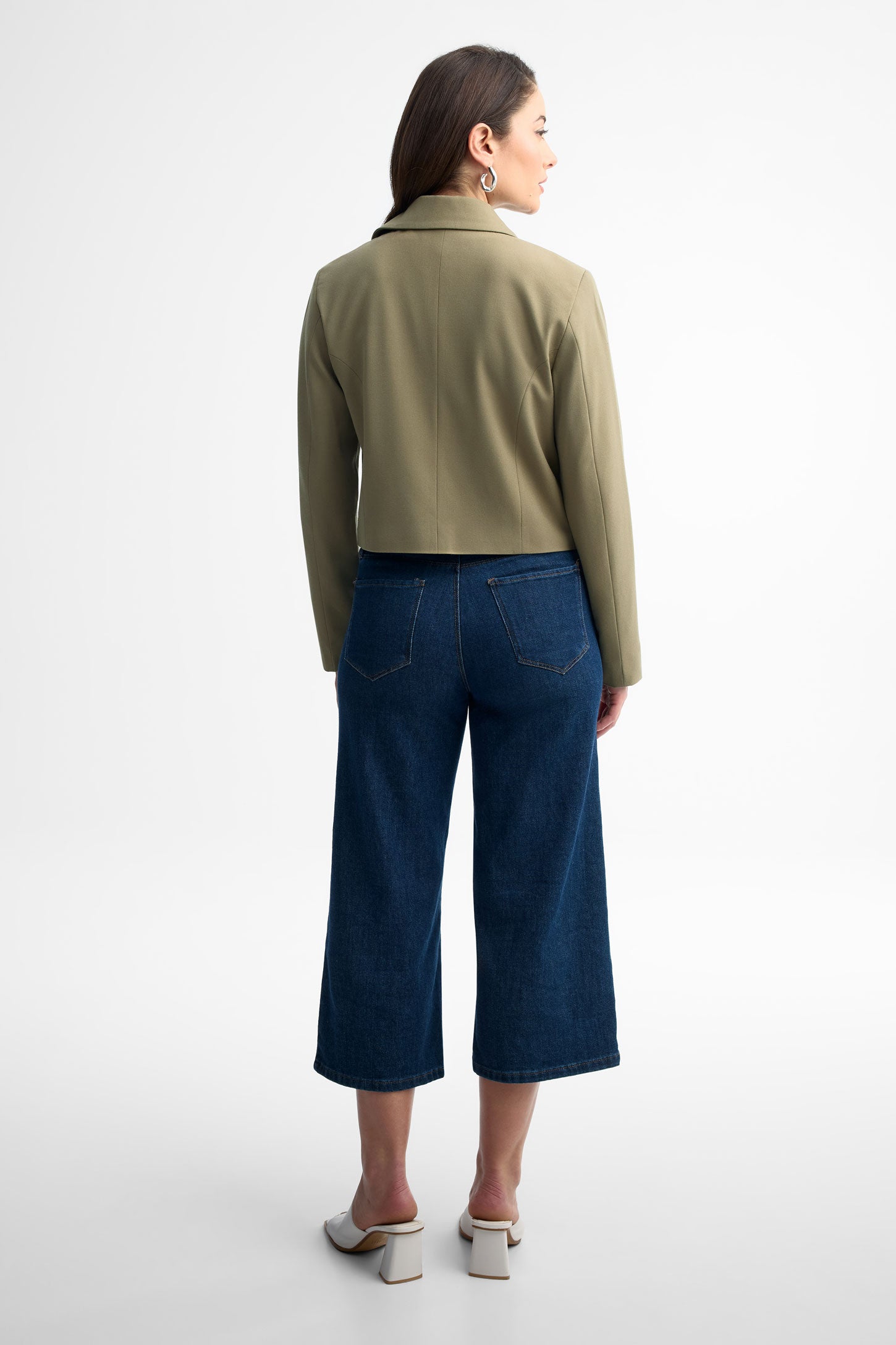 Veste tailleur coupe ample et écourtée - Femme && KAKI