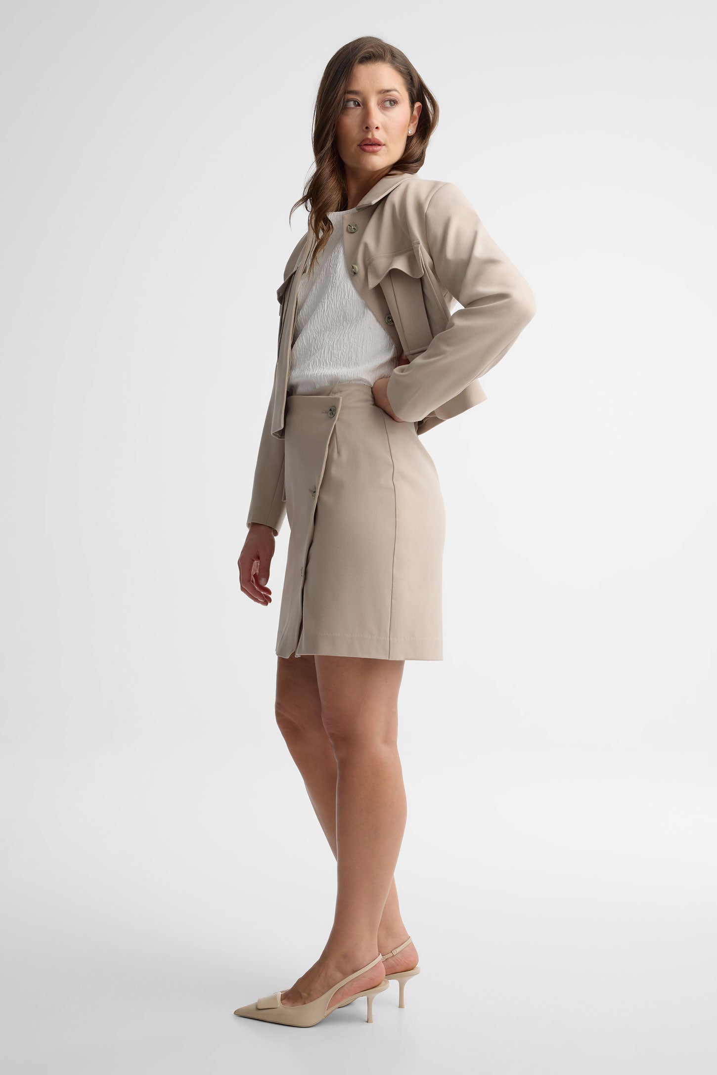 Jupe portefeuille taille haute - Femme && TAUPE