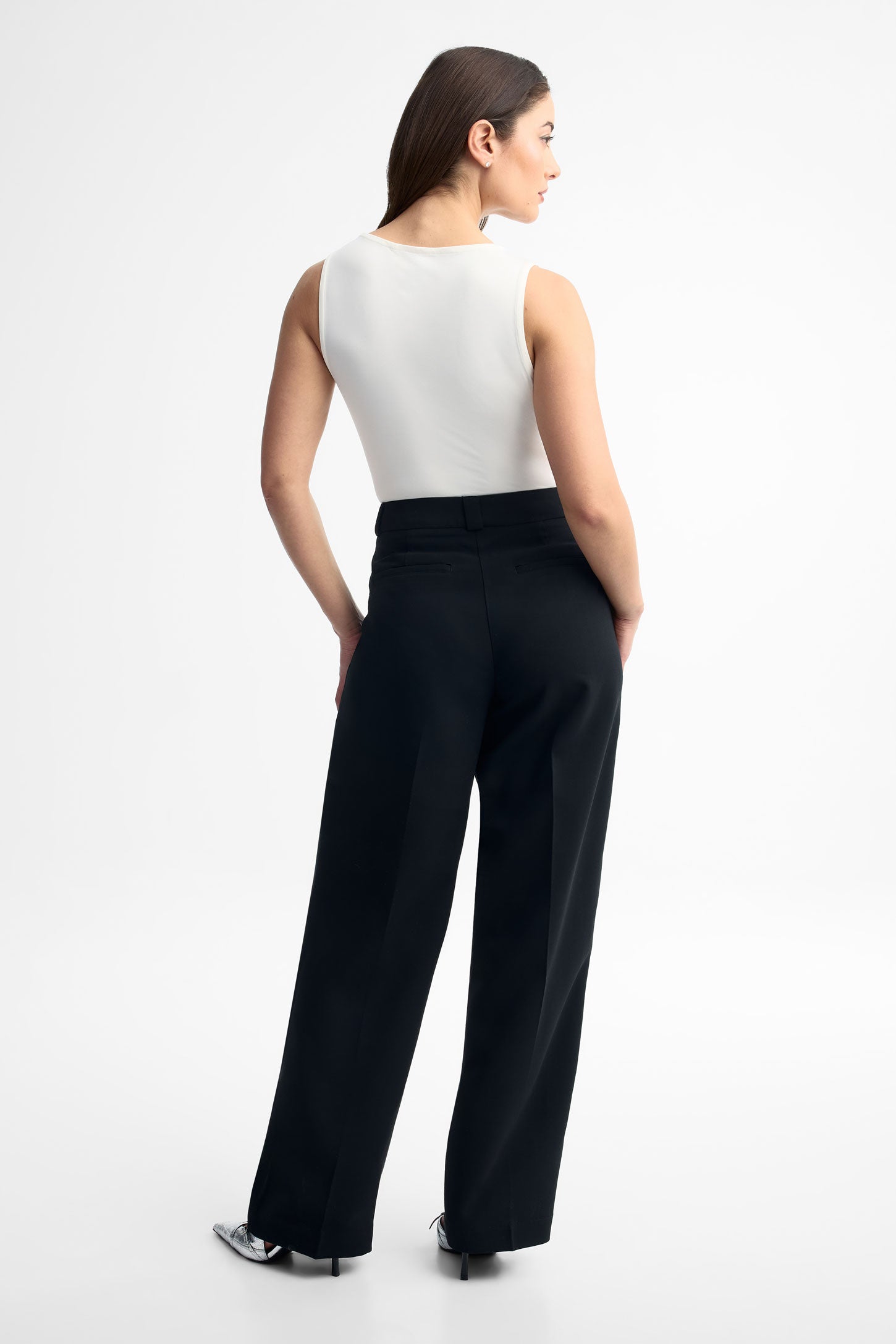 Pantalon taille haute jambe large - Femme && NOIR