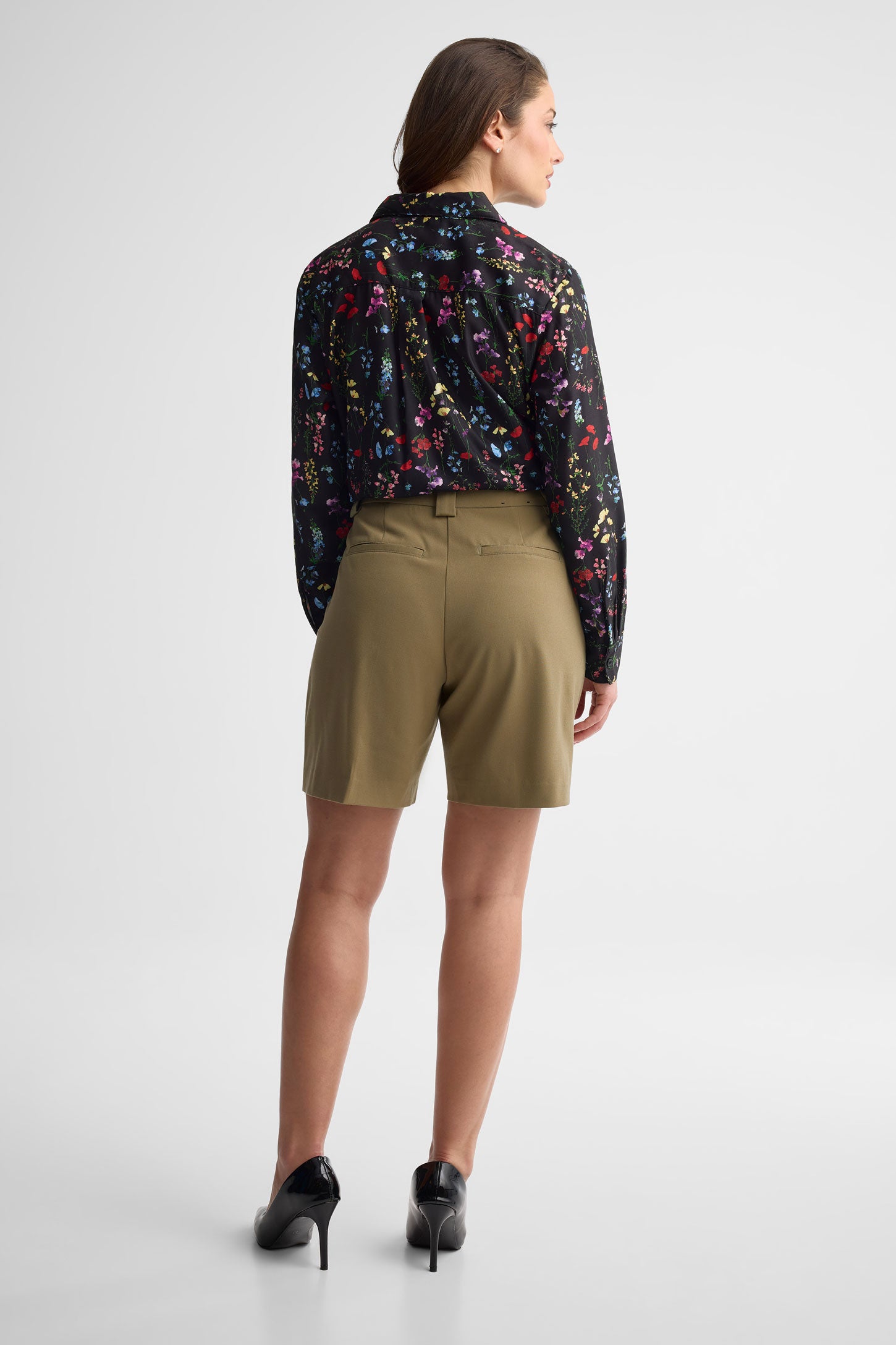 Bermudas taille haute à plis - Femme && KAKI