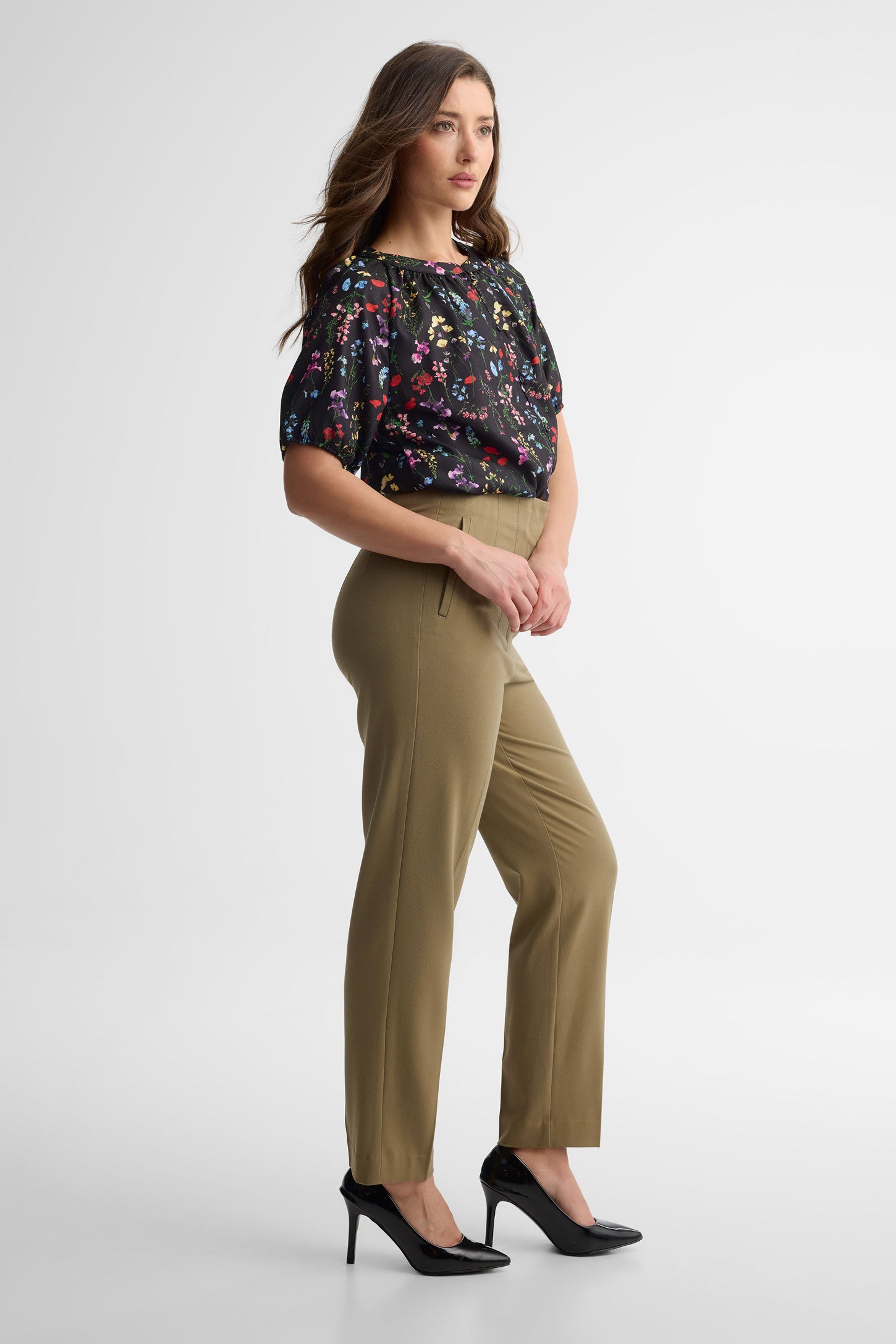 Pantalon taille haute jambe fuselée - Femme && KAKI