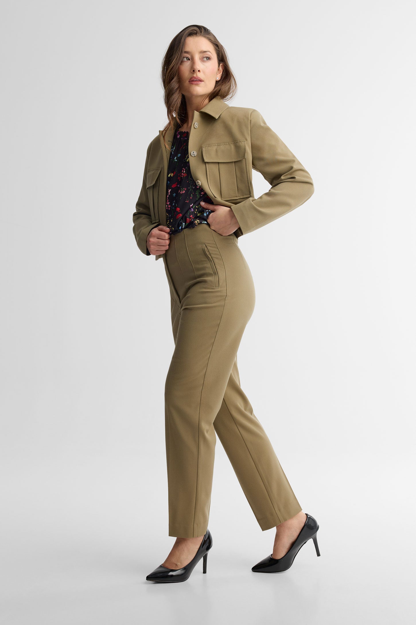 Pantalon taille haute jambe fuselée - Femme && KAKI