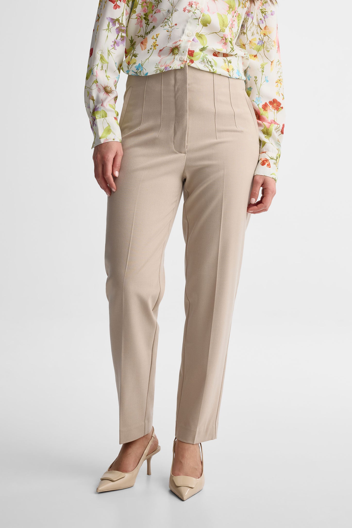 Pantalon taille haute jambe fuselée - Femme && TAUPE