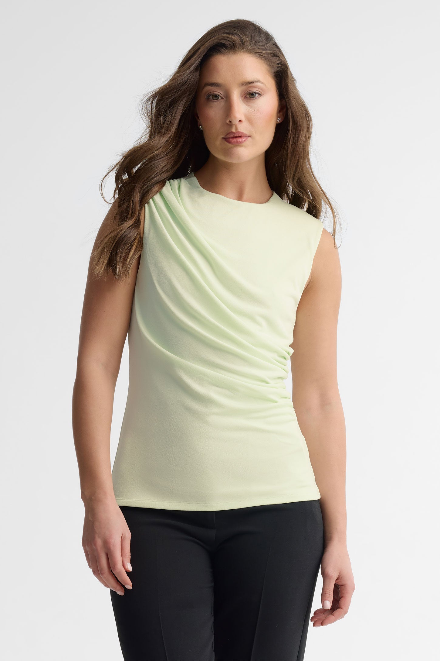 Camisole drapée col rond - Femme && VERT PALE