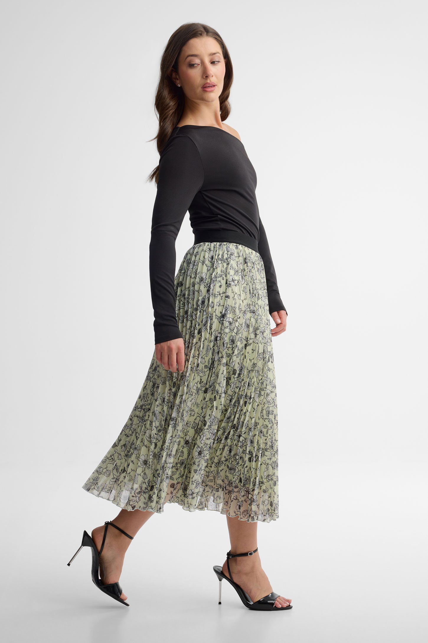 Jupe longue à plis florale - Femme && VERT/MULTI