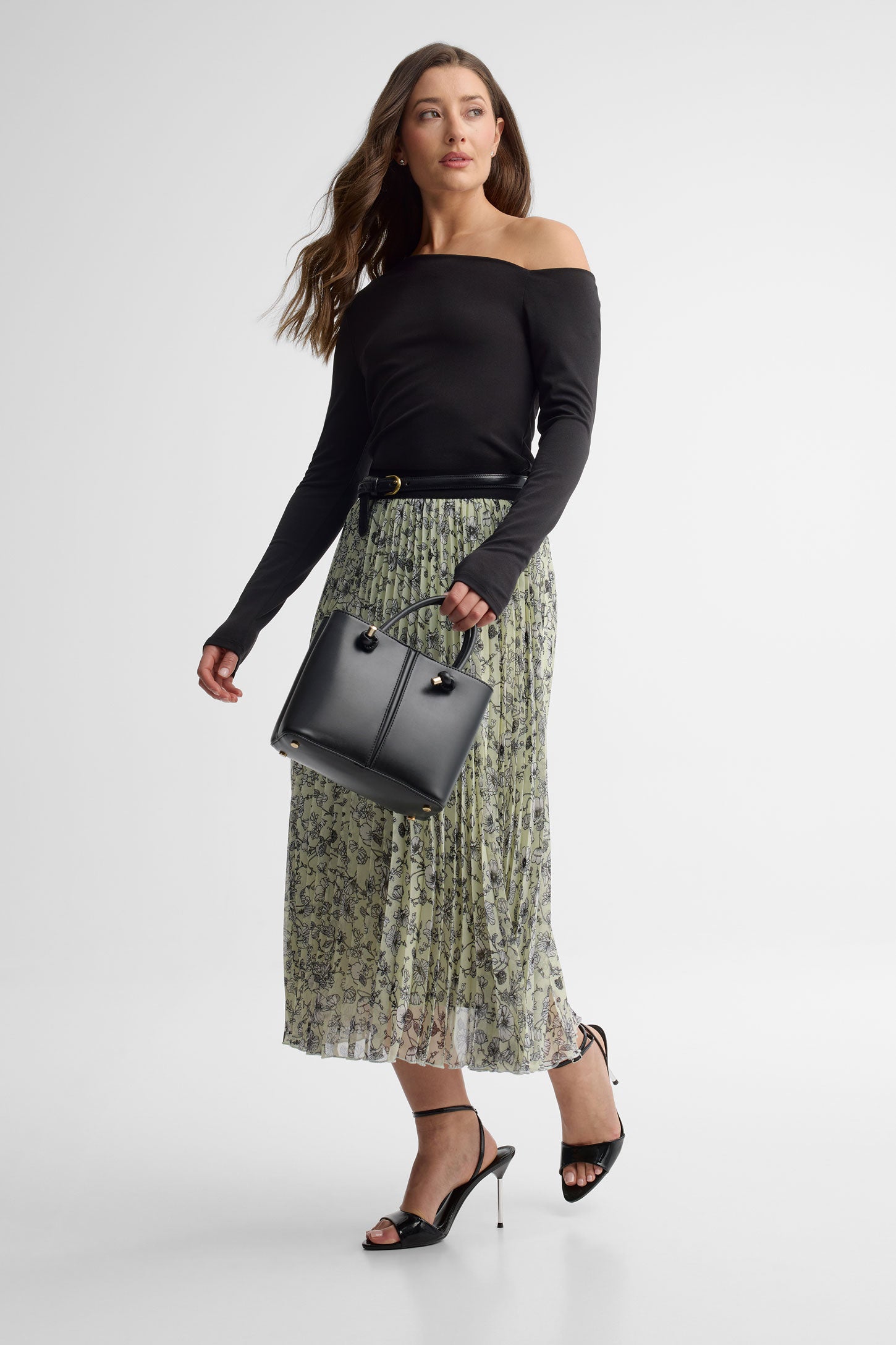 Jupe longue à plis florale - Femme && VERT/MULTI