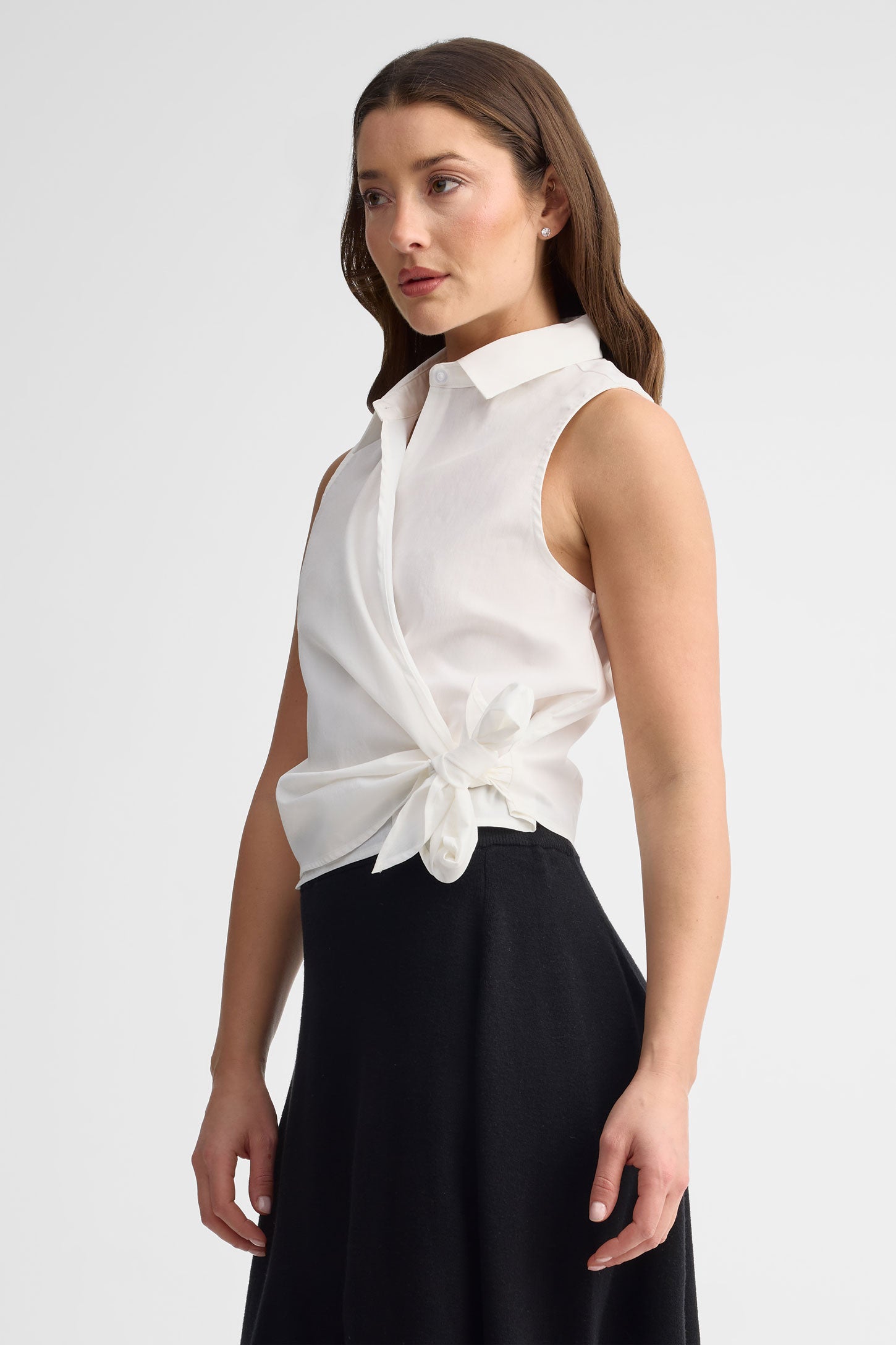 Chemisier sans manches noué - Femme && BLANC