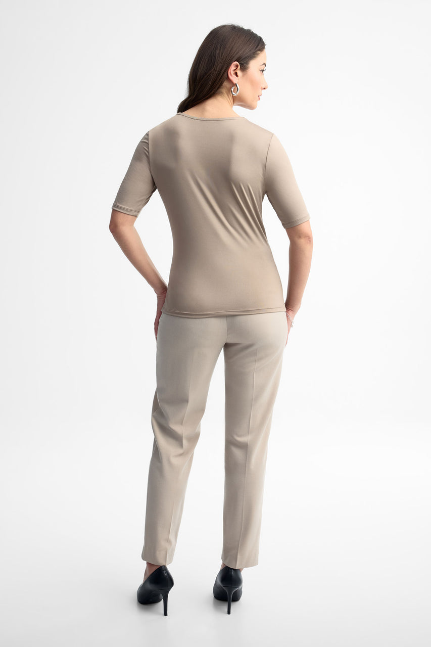 T-shirt col carré coupe ajustée - Femme && TAUPE