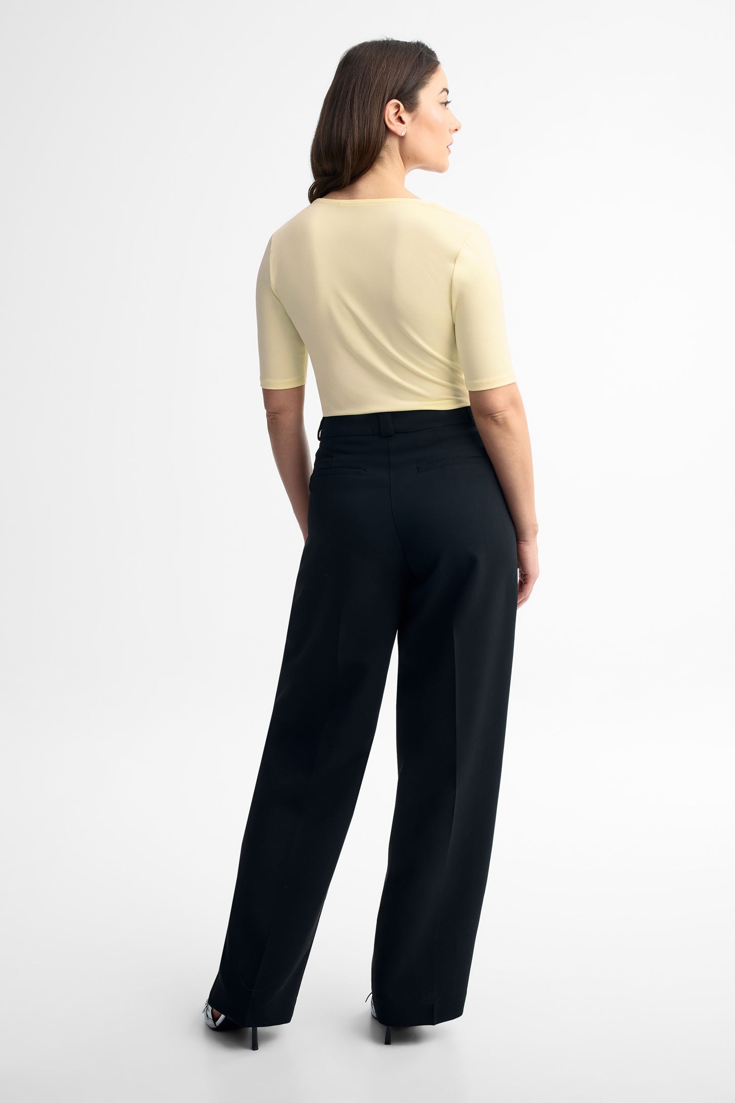 T-shirt col carré coupe ajustée - Femme && JAUNE PALE