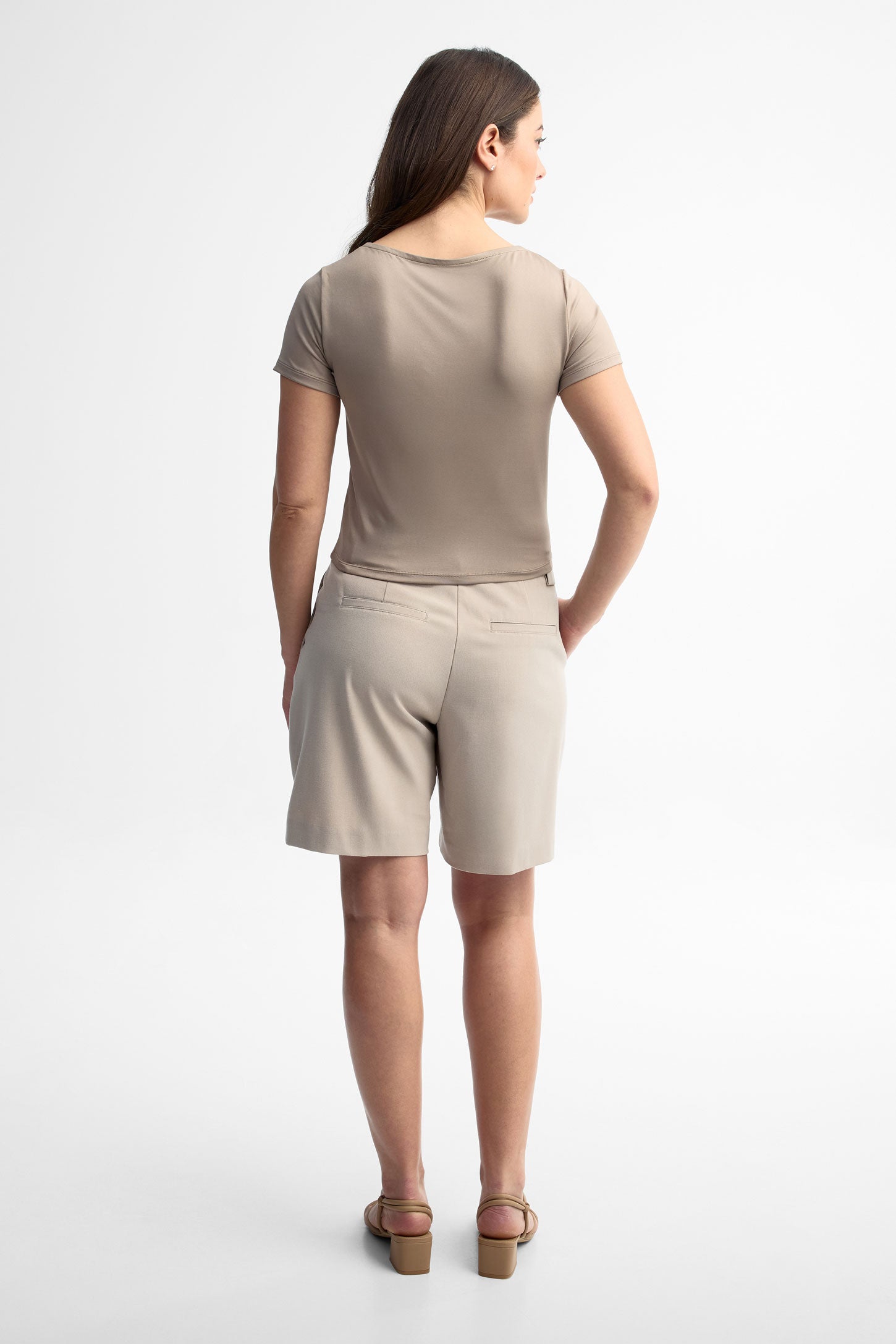 T-shirt col bateau ajusté - Femme && TAUPE