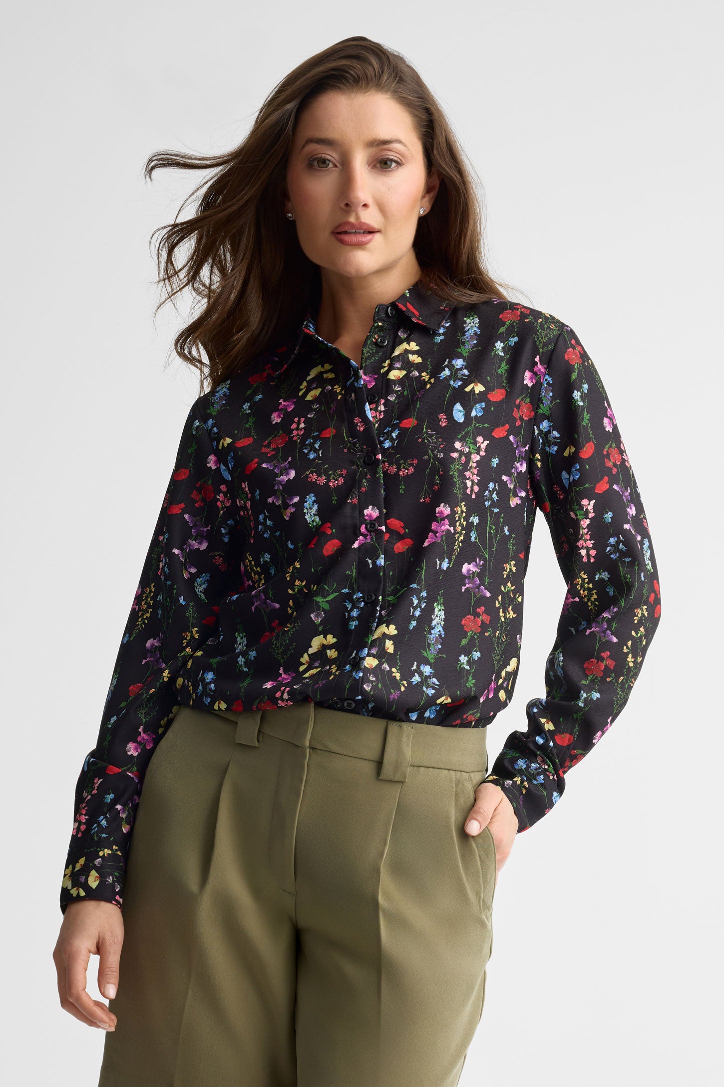 Chemise manches longues florale - Femme && NOIR/MULTI