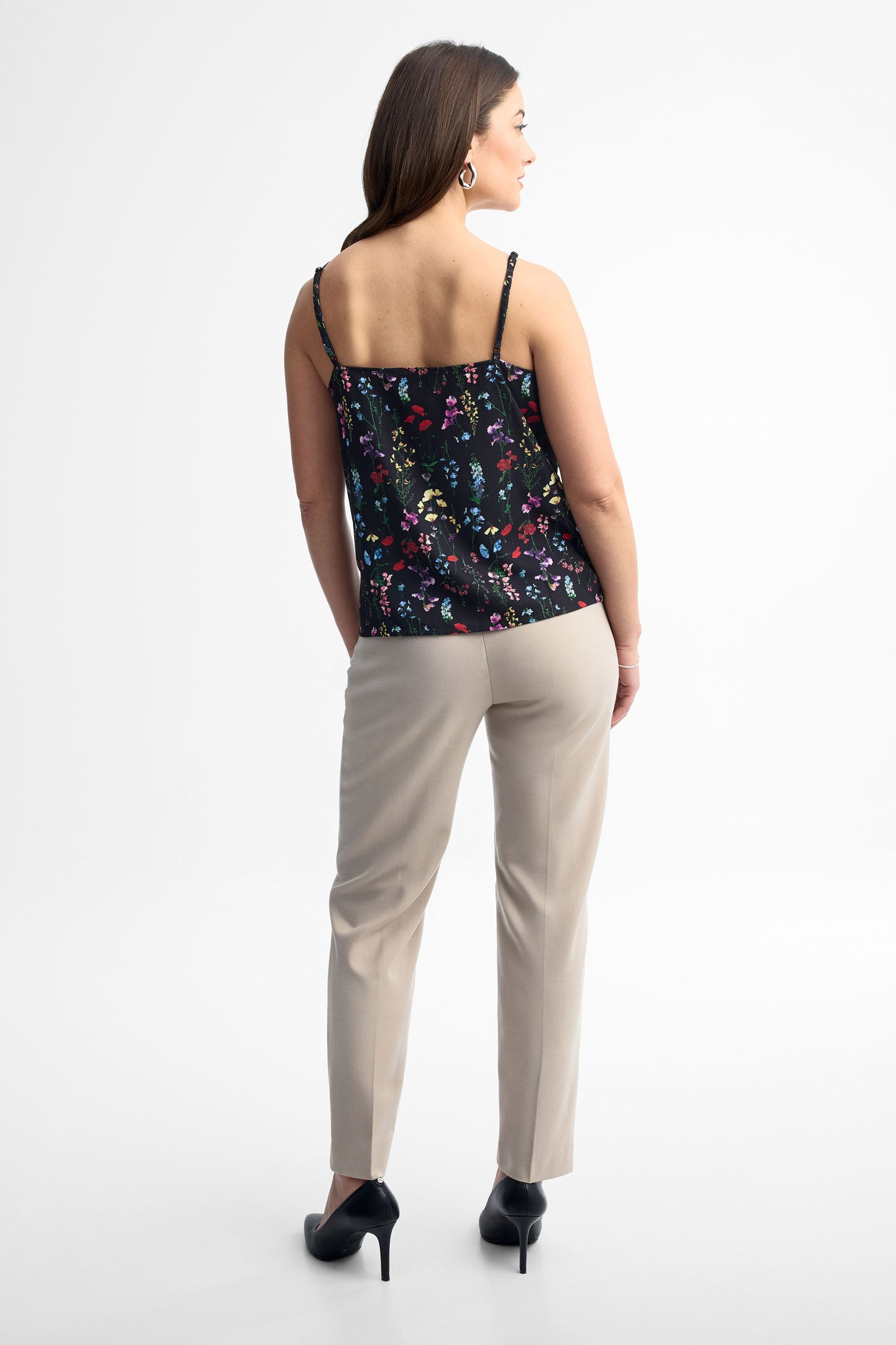 Camisole bretelles fines crêpe - Femme && NOIR/MULTI