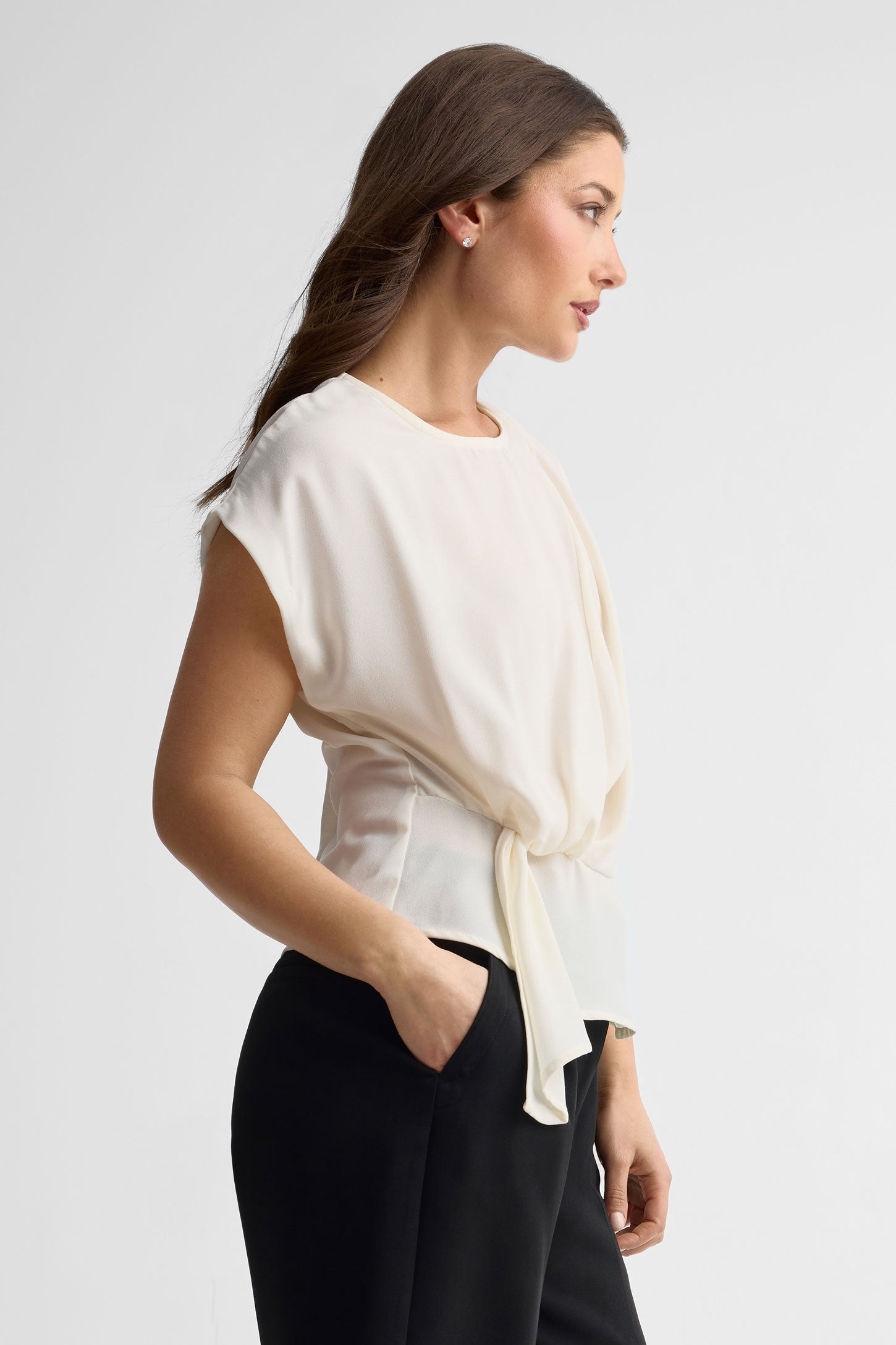 Chemisier noué au-devant - Femme && BLANC