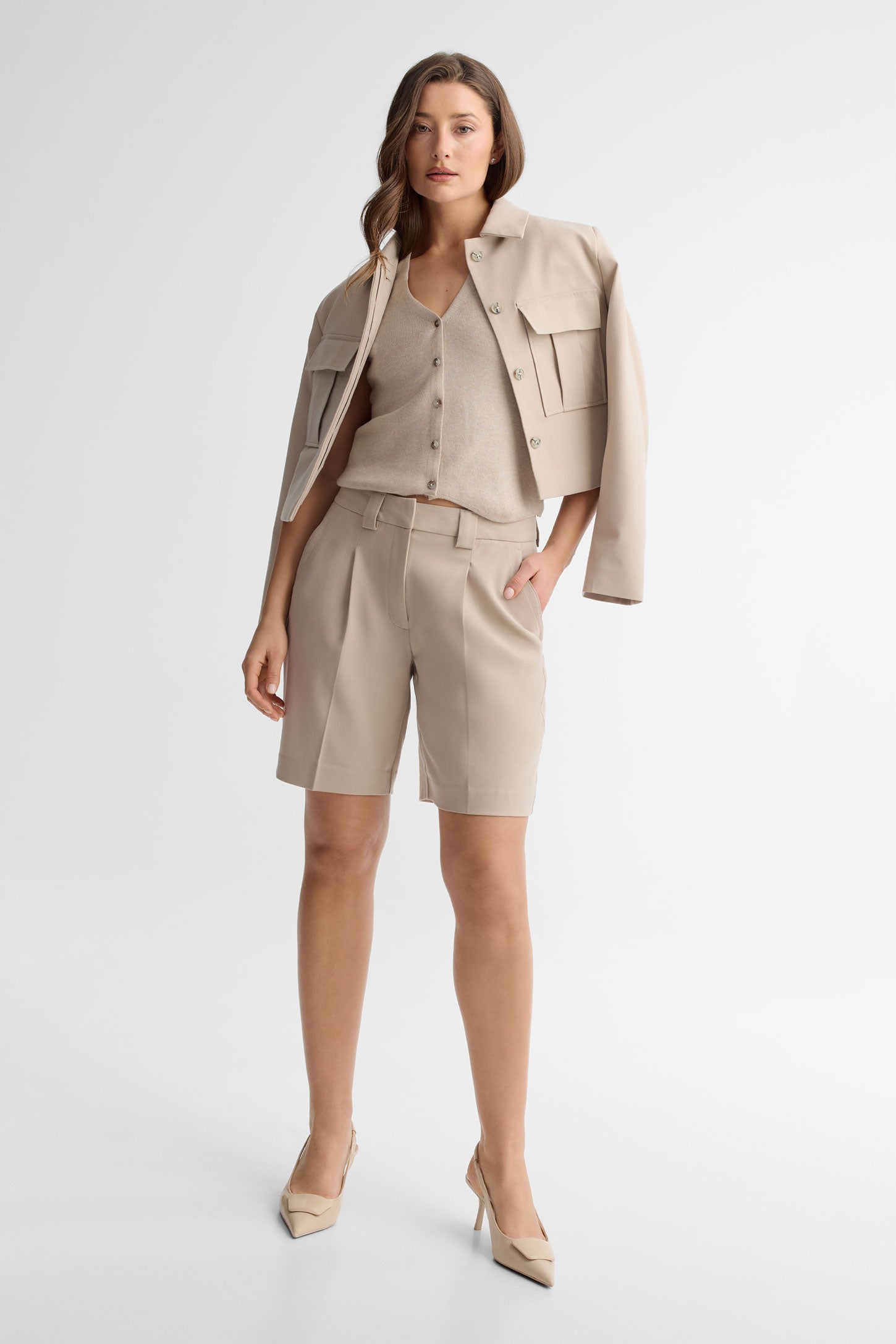 Veste débardeur en tricot - Femme && TAUPE