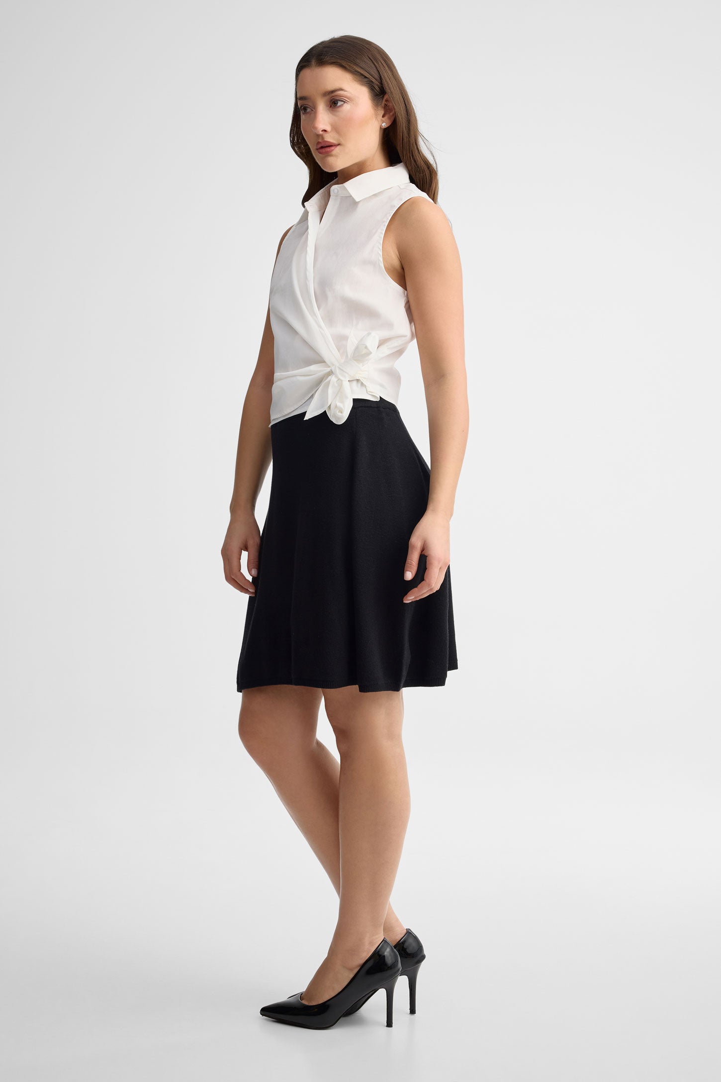 Jupe courte évasée tricot - Femme && NOIR