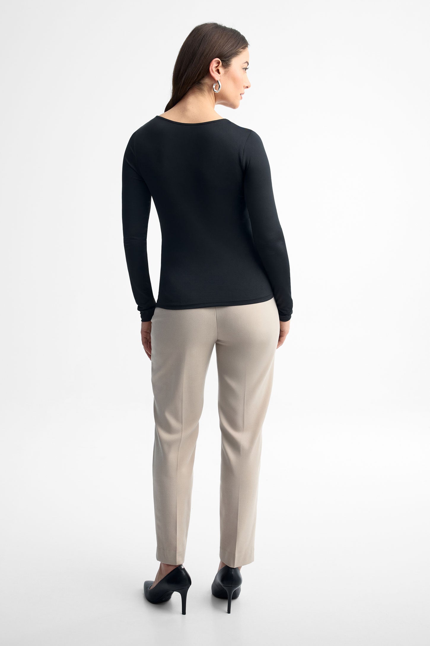 Chandail col dégagé manches longues - Femme && NOIR
