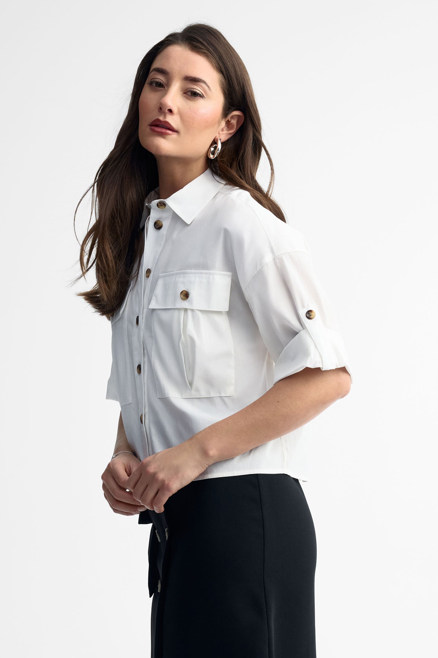 Chemisier manches courtes coton - Femme && BLANC