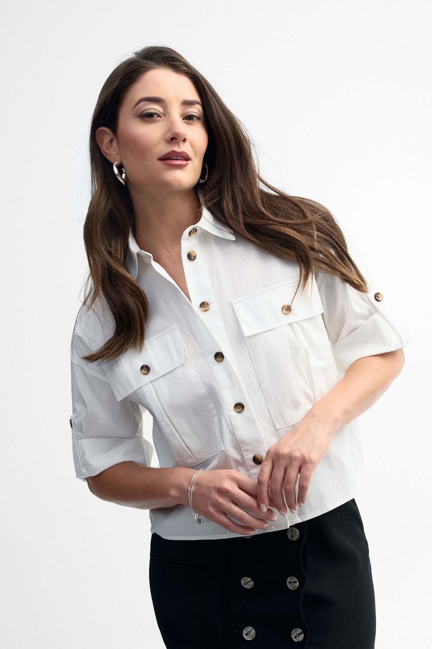 Chemisier manches courtes coton - Femme && BLANC
