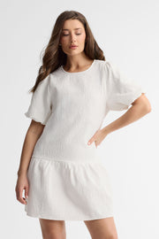 Robe manches courtes à volants - Femme && BLANC