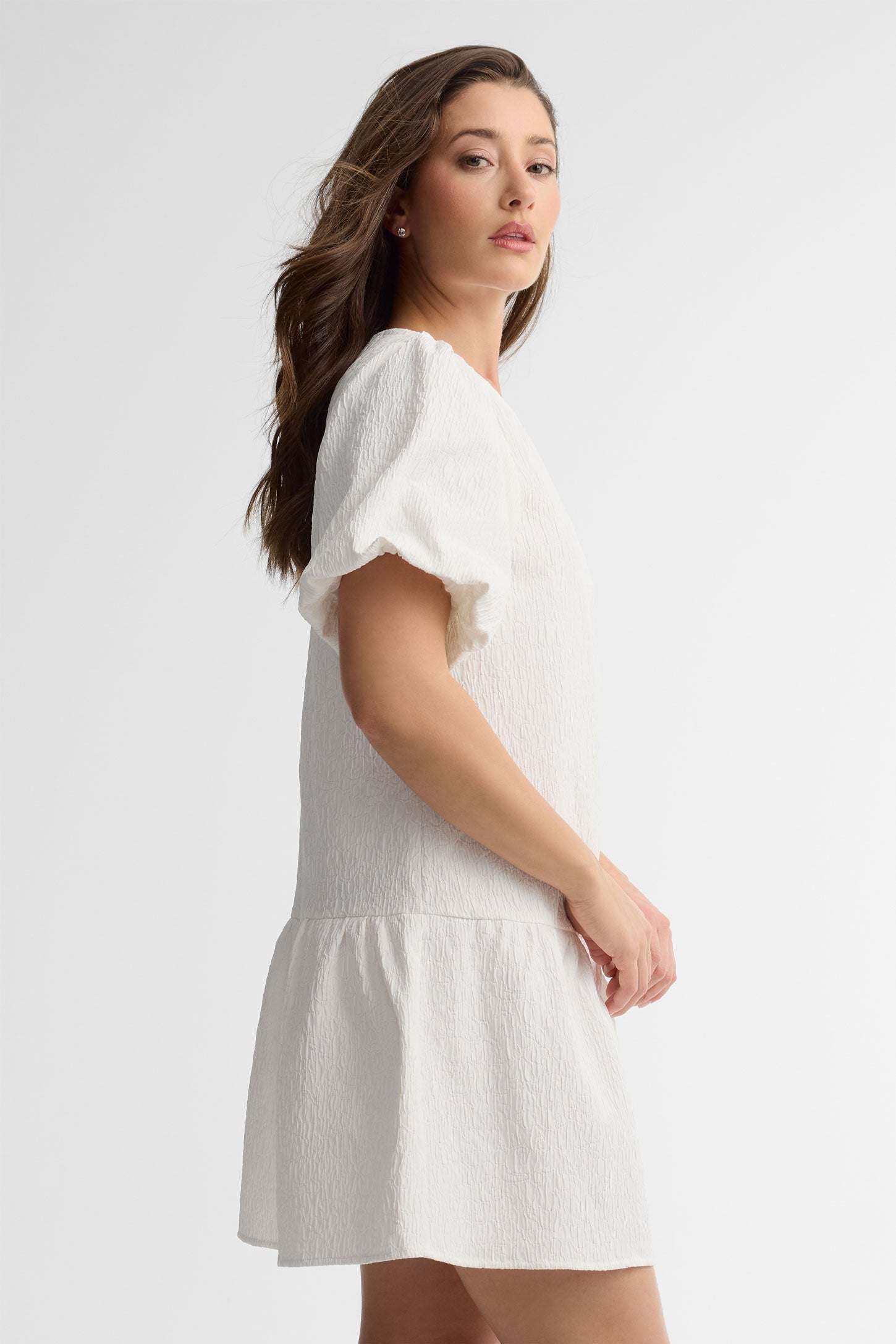 Robe manches courtes à volants - Femme && BLANC