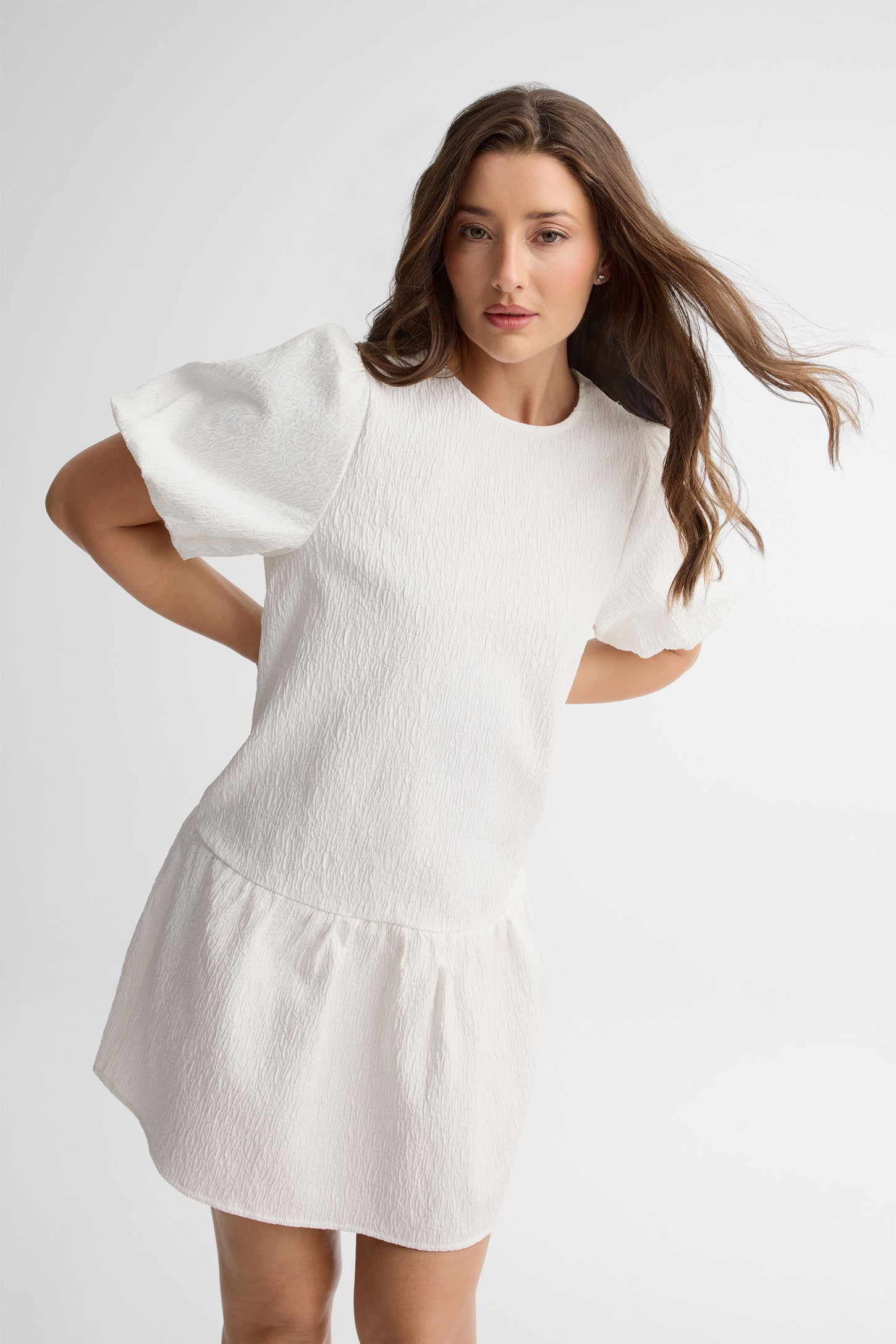 Robe manches courtes à volants - Femme && BLANC